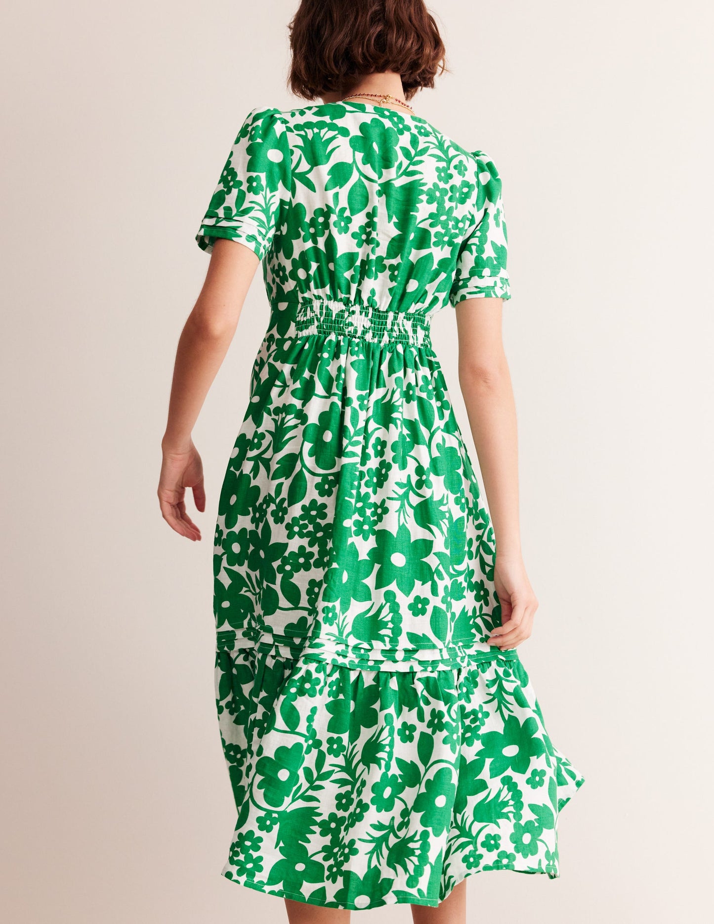 Eve Linen Midi Dress-Green Tambourine, Tulip Garden