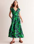 Vanessa Maxi-Wickelkleid aus Jersey-Grün, Blütensilhouette