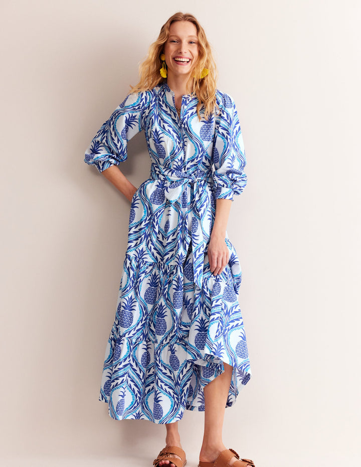 Alba Gestuftes Maxikleid aus Baumwolle-Surf The Web, Ananas Welle