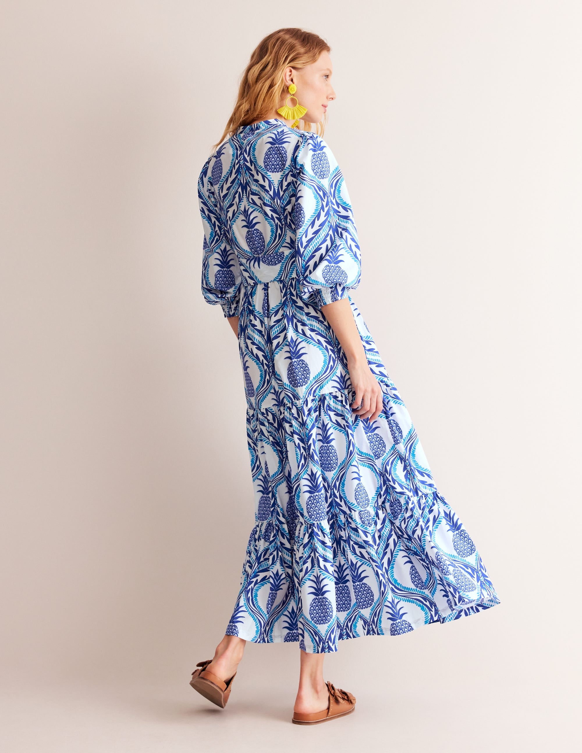 Alba Gestuftes Maxikleid aus Baumwolle-Surf The Web, Ananas Welle - Image 3