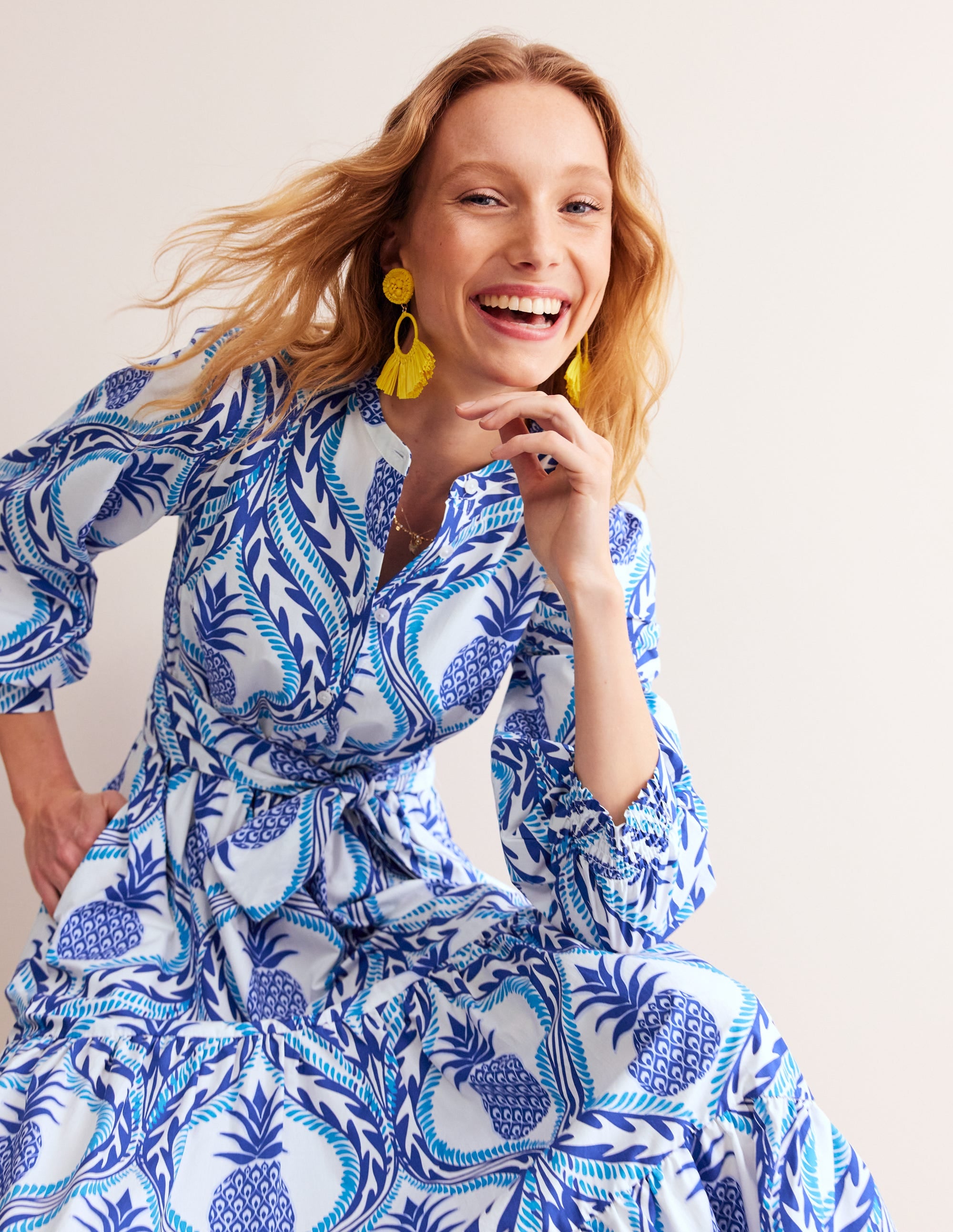 Alba Gestuftes Maxikleid aus Baumwolle-Surf The Web, Ananas Welle - Image 4