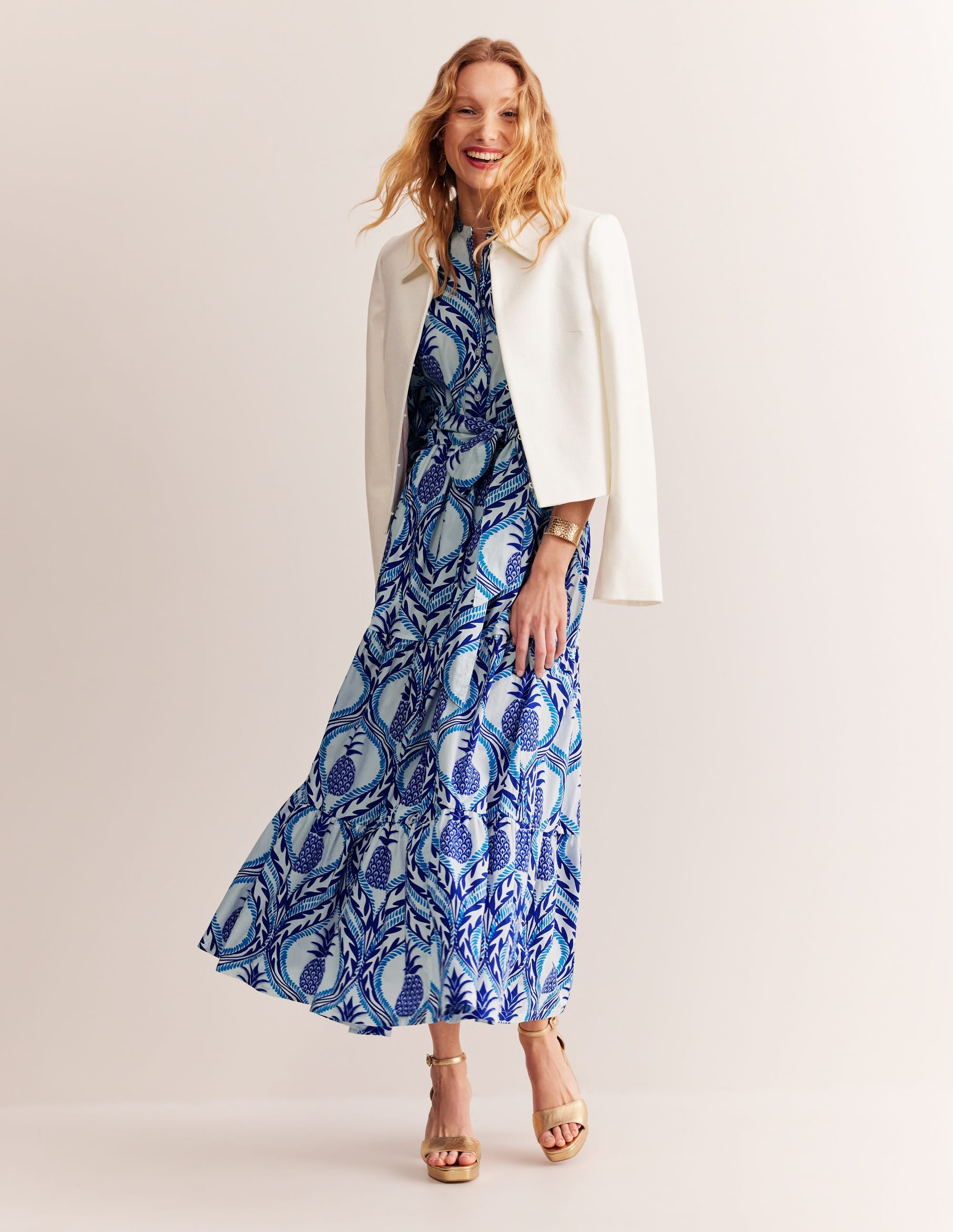 Alba Gestuftes Maxikleid aus Baumwolle-Surf The Web, Ananas Welle - Image 6
