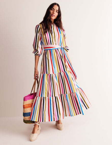 Alba Gestuftes Maxikleid aus Baumwolle-Bunt Streifen