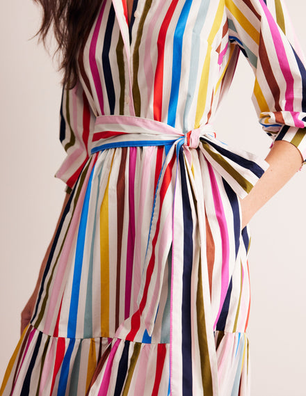 Alba Gestuftes Maxikleid aus Baumwolle-Bunt Streifen