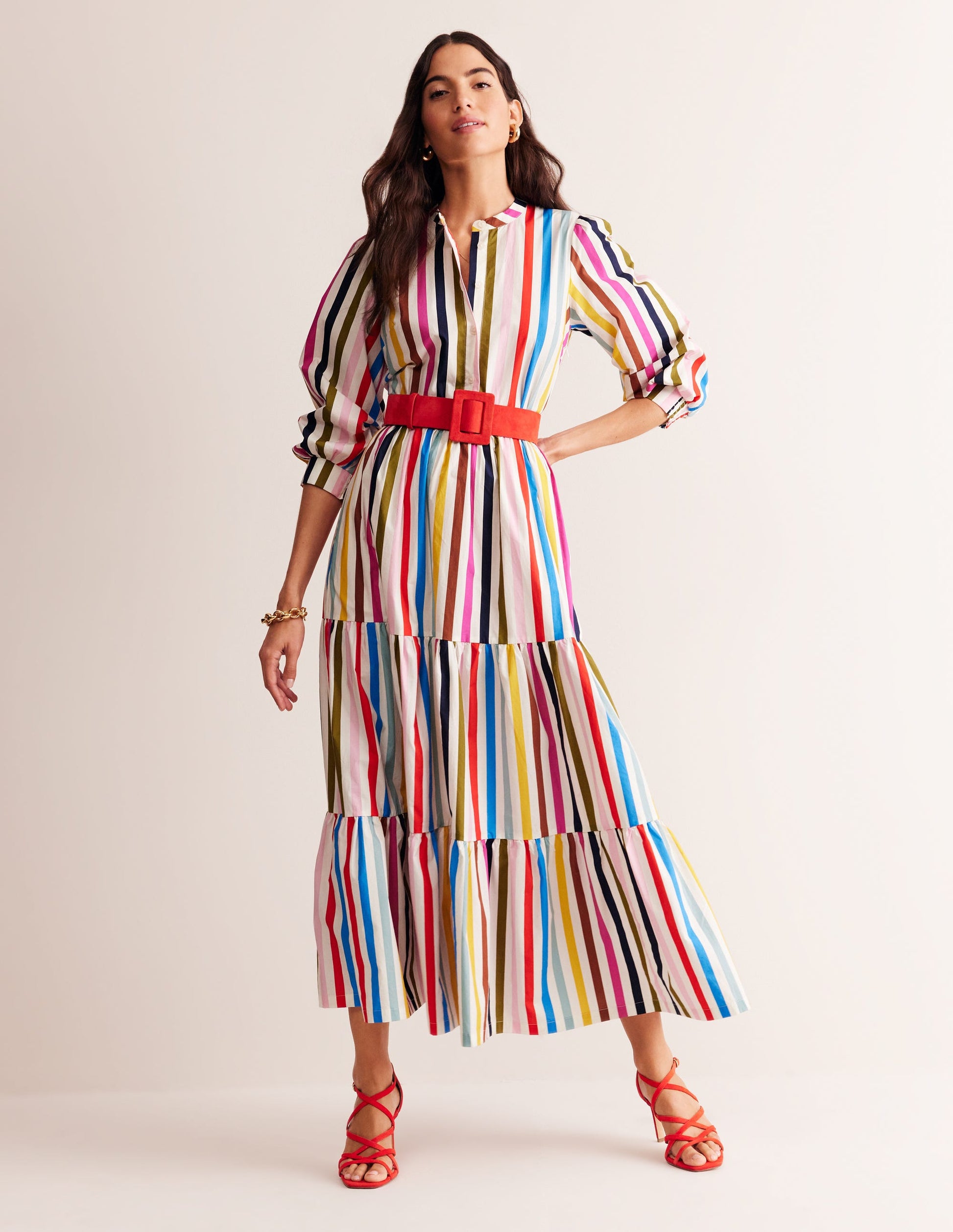 Alba Gestuftes Maxikleid aus Baumwolle-Bunt Streifen-6