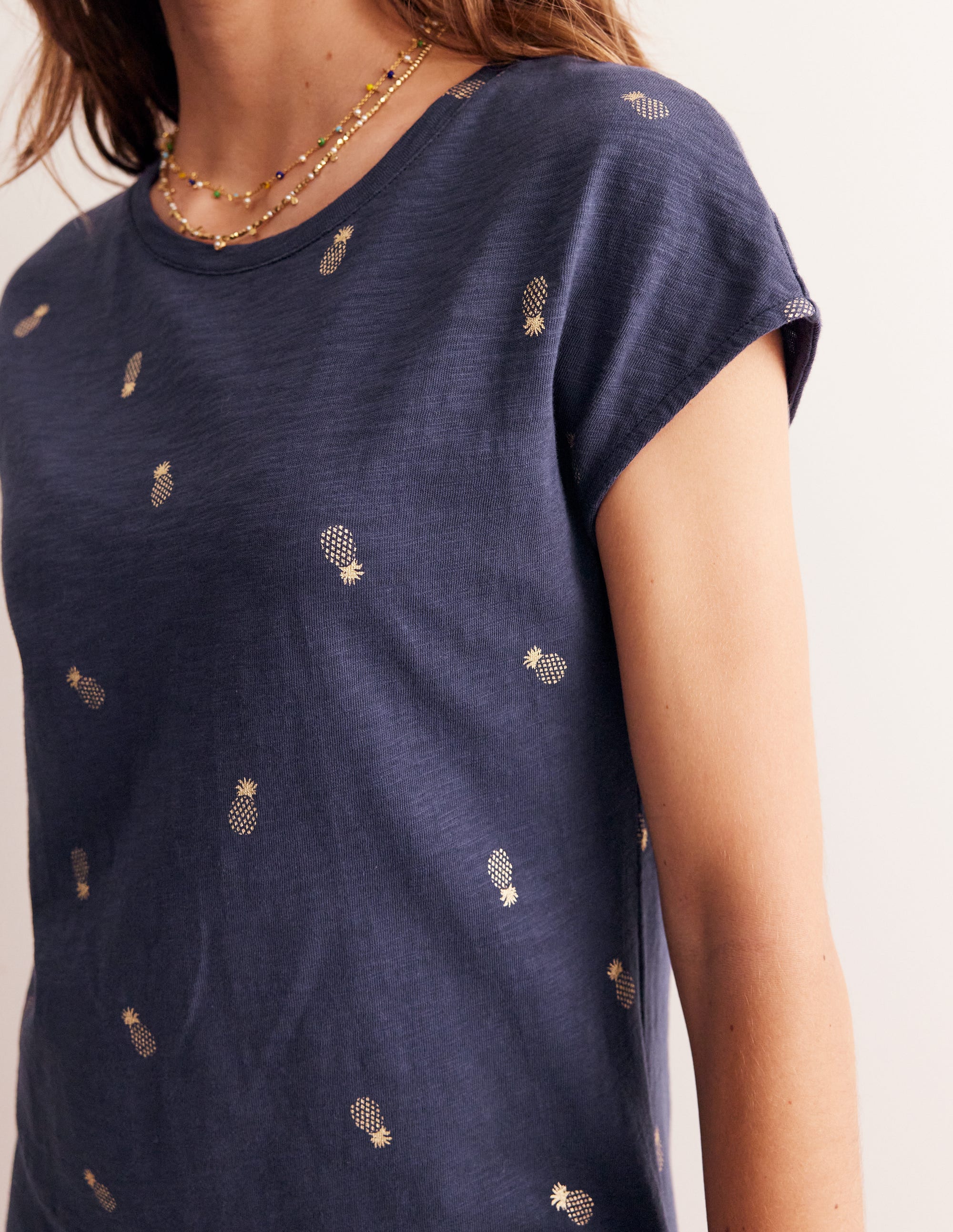 Leah T-Shirt-Kleid aus Jersey-Französisch-Marineblau, Ananas - Image 2