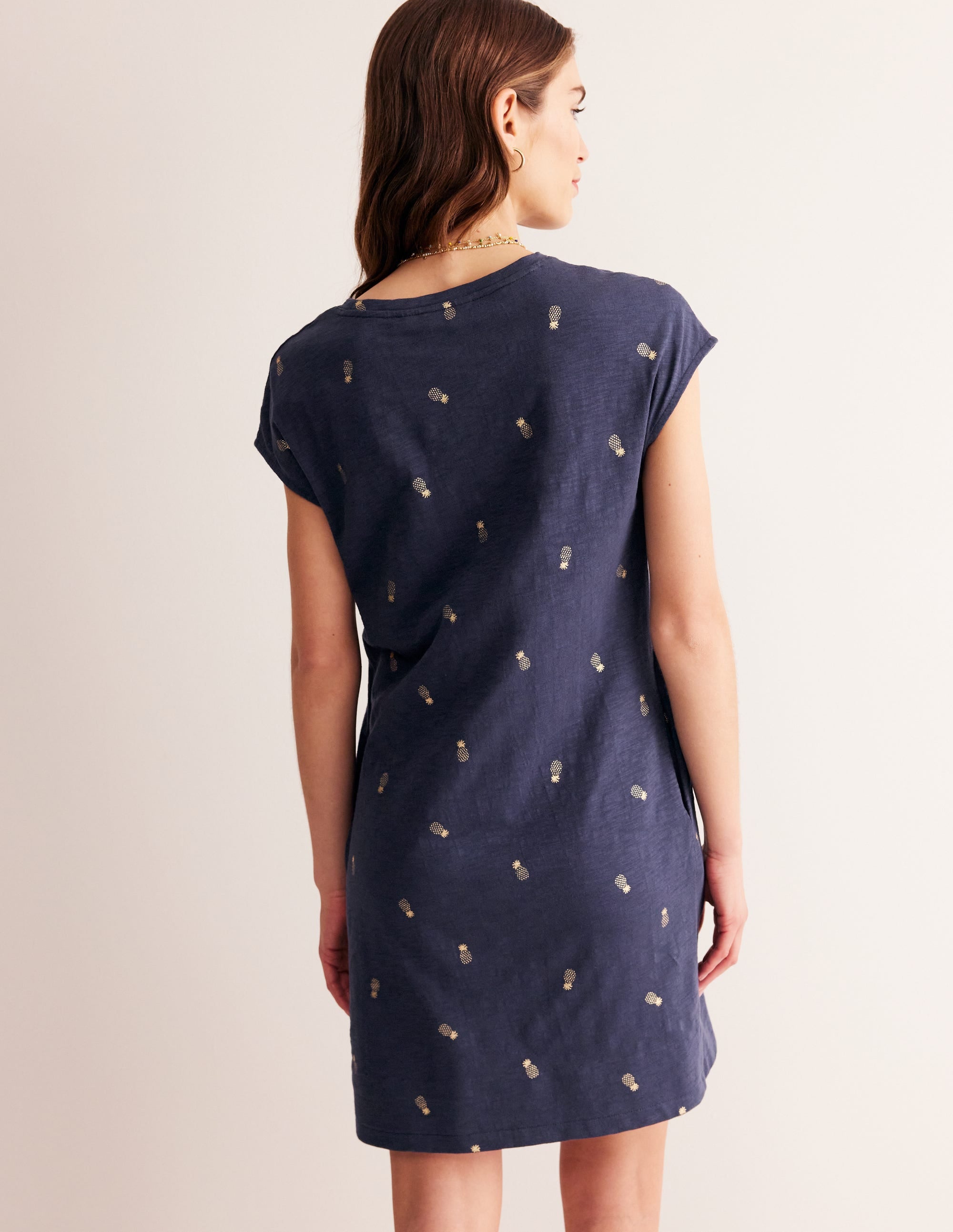Leah T-Shirt-Kleid aus Jersey-Französisch-Marineblau, Ananas - Image 3