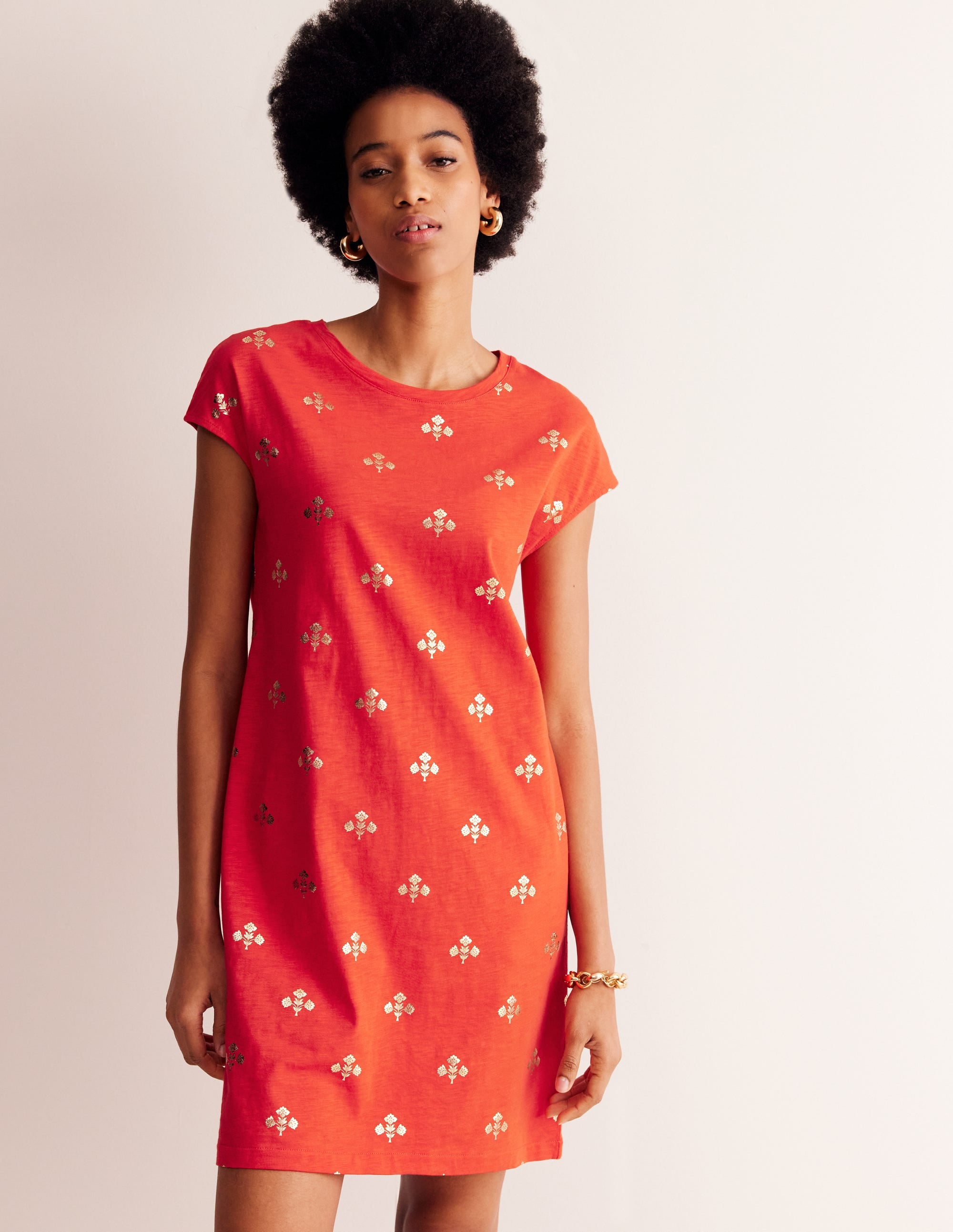 Leah T-Shirt-Kleid aus Jersey-Flame Scarlet, Passionsblume - Image 1