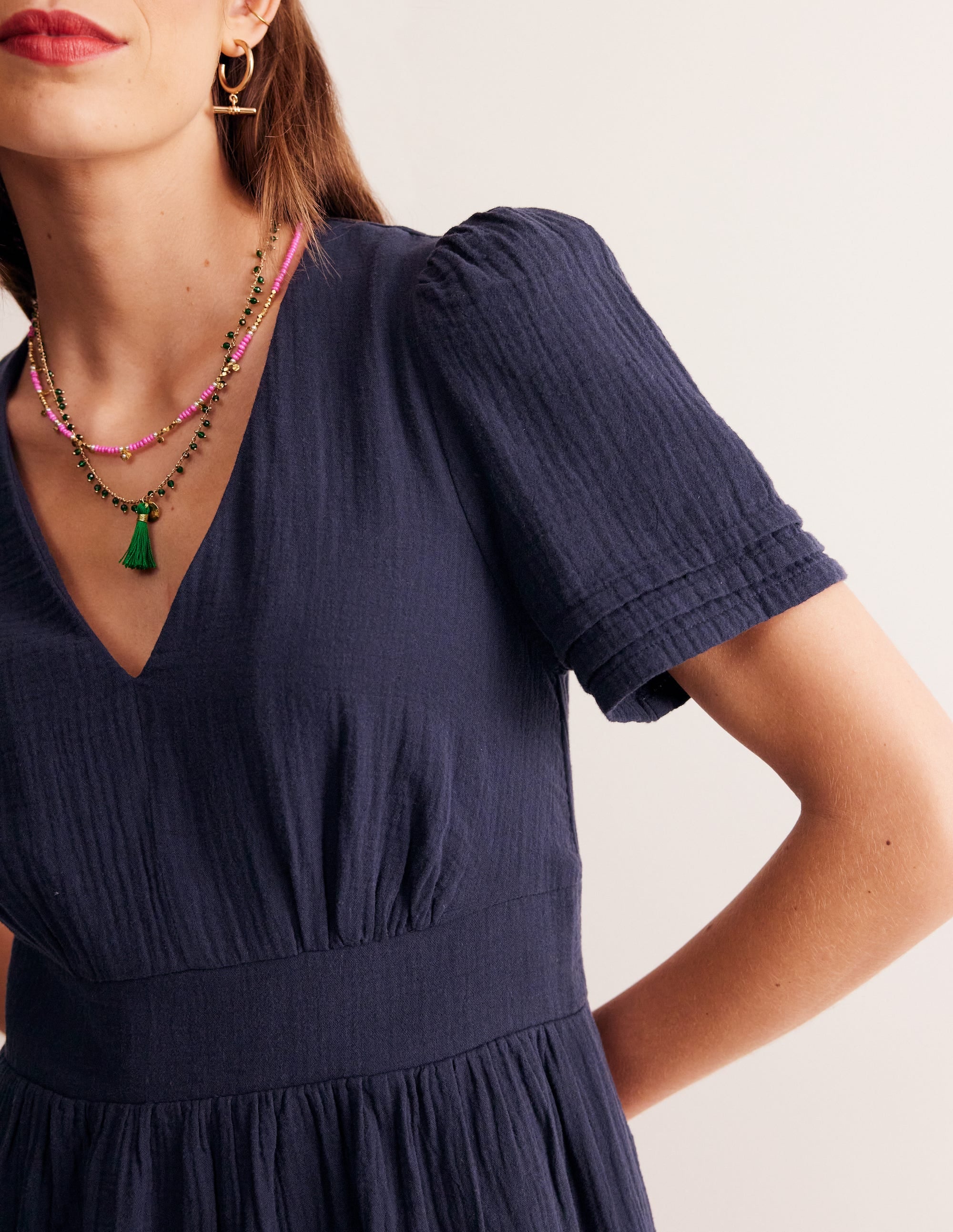 Robe courte Eve double-étoffe-Bleu Marine, Petits Pois - Image 2