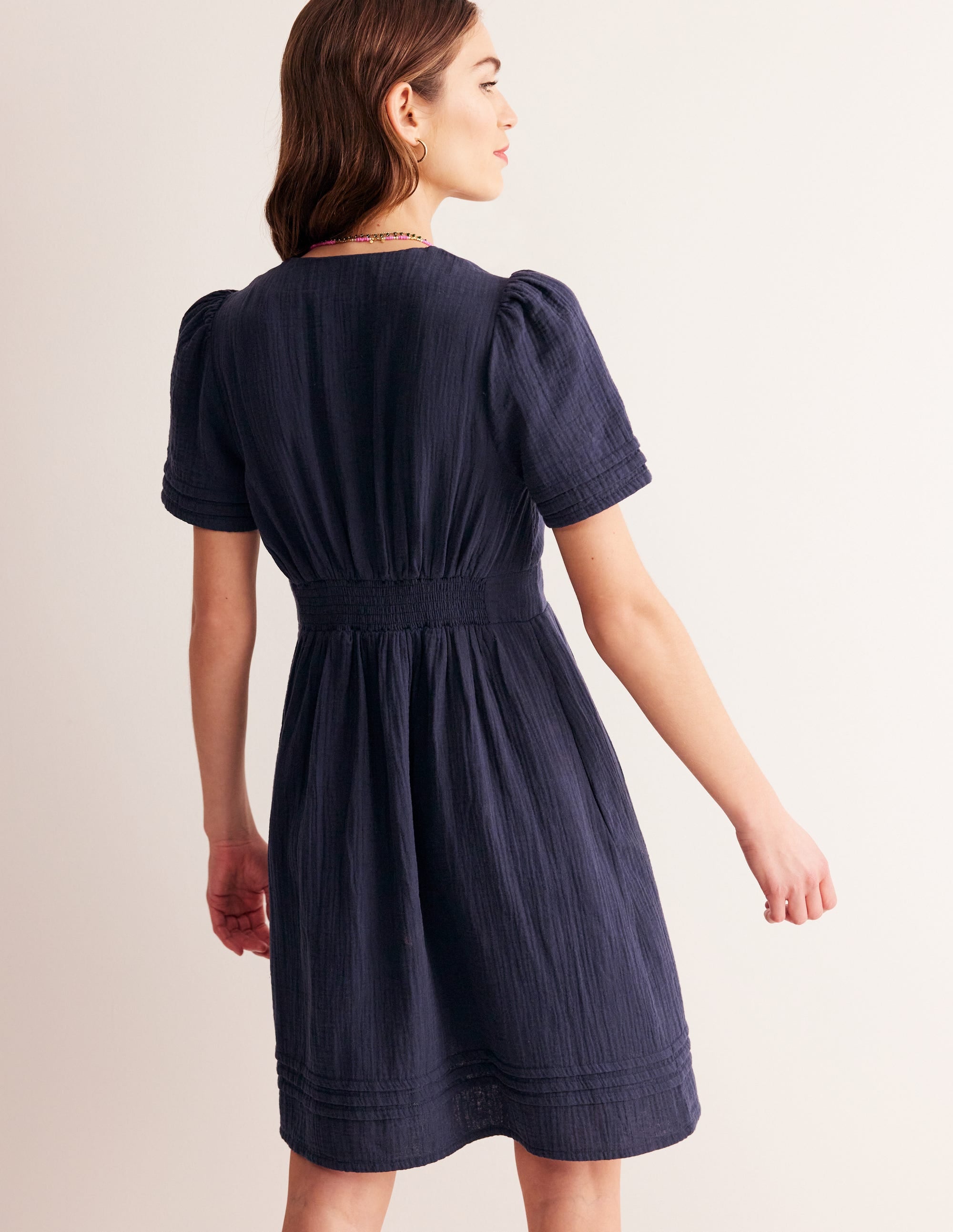 Robe courte Eve double-étoffe-Bleu Marine, Petits Pois - Image 3