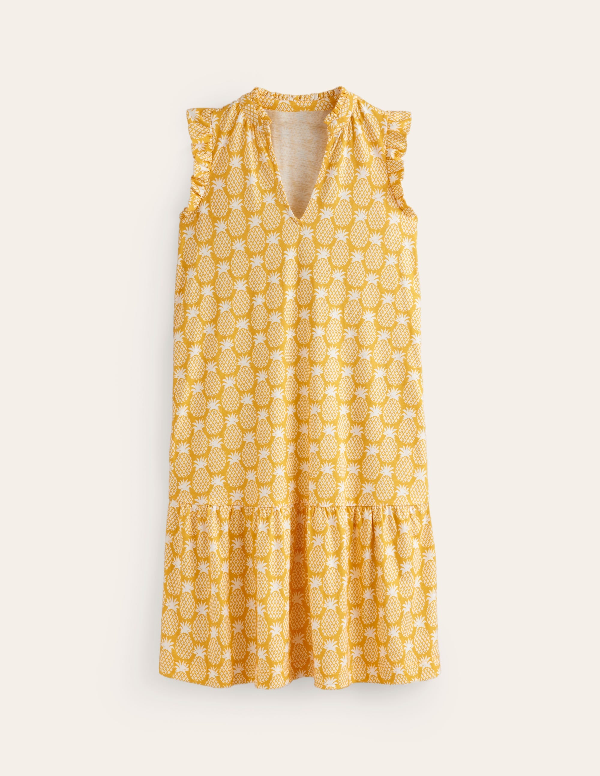 Daisy Kurzes Stufenkleid aus Jersey-Ceylon-Gelb, Ananas Geo - Image 6