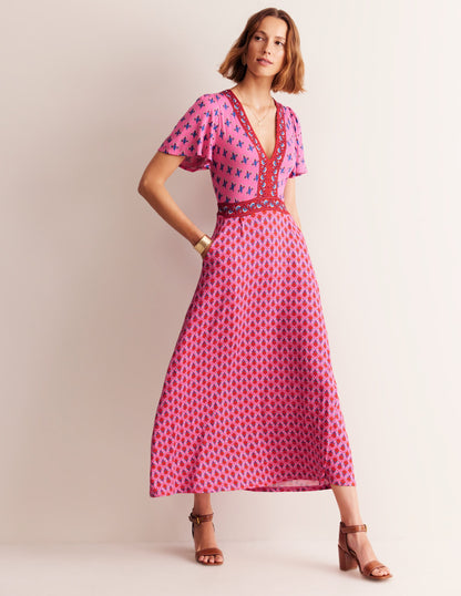 Ellie Wallendes Maxi-Teekleid-Sangria Sunset Pink, Blütenzauber