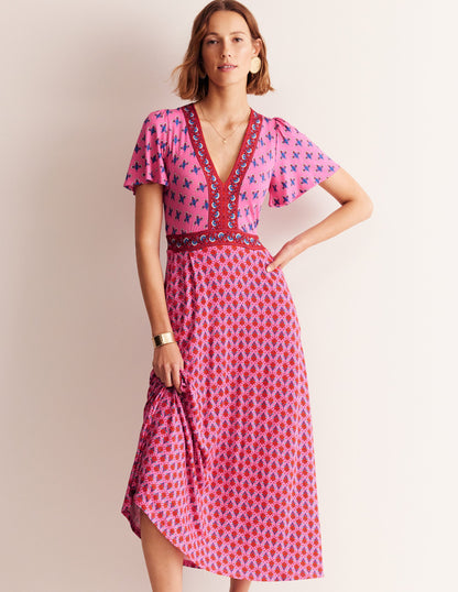 Ellie Wallendes Maxi-Teekleid-Sangria Sunset Pink, Blütenzauber