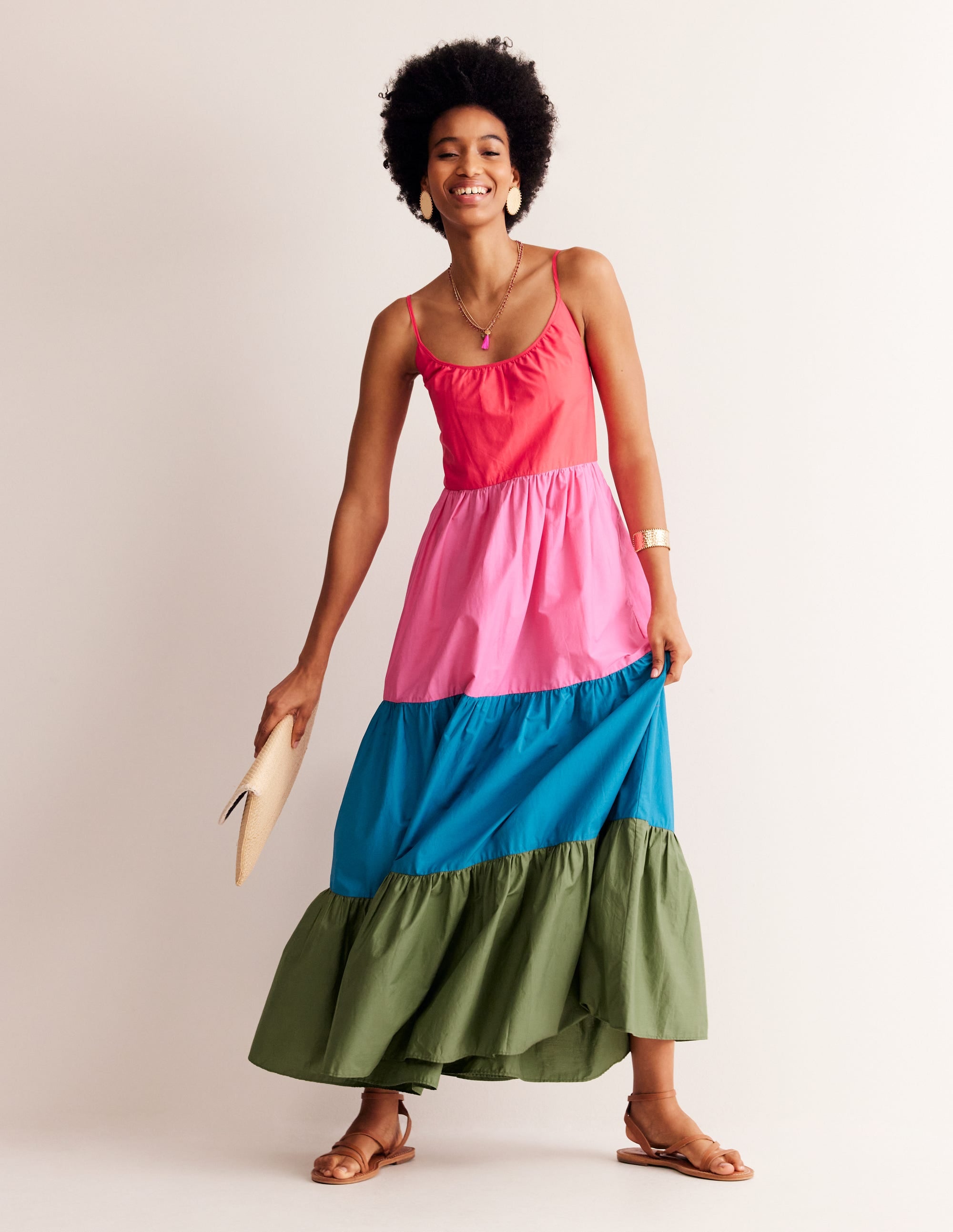 Robe longue evasée en coton-Colour Block - Image 4
