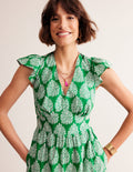 Robe midi style 40s May en coton-Vert tambourin, fleuron