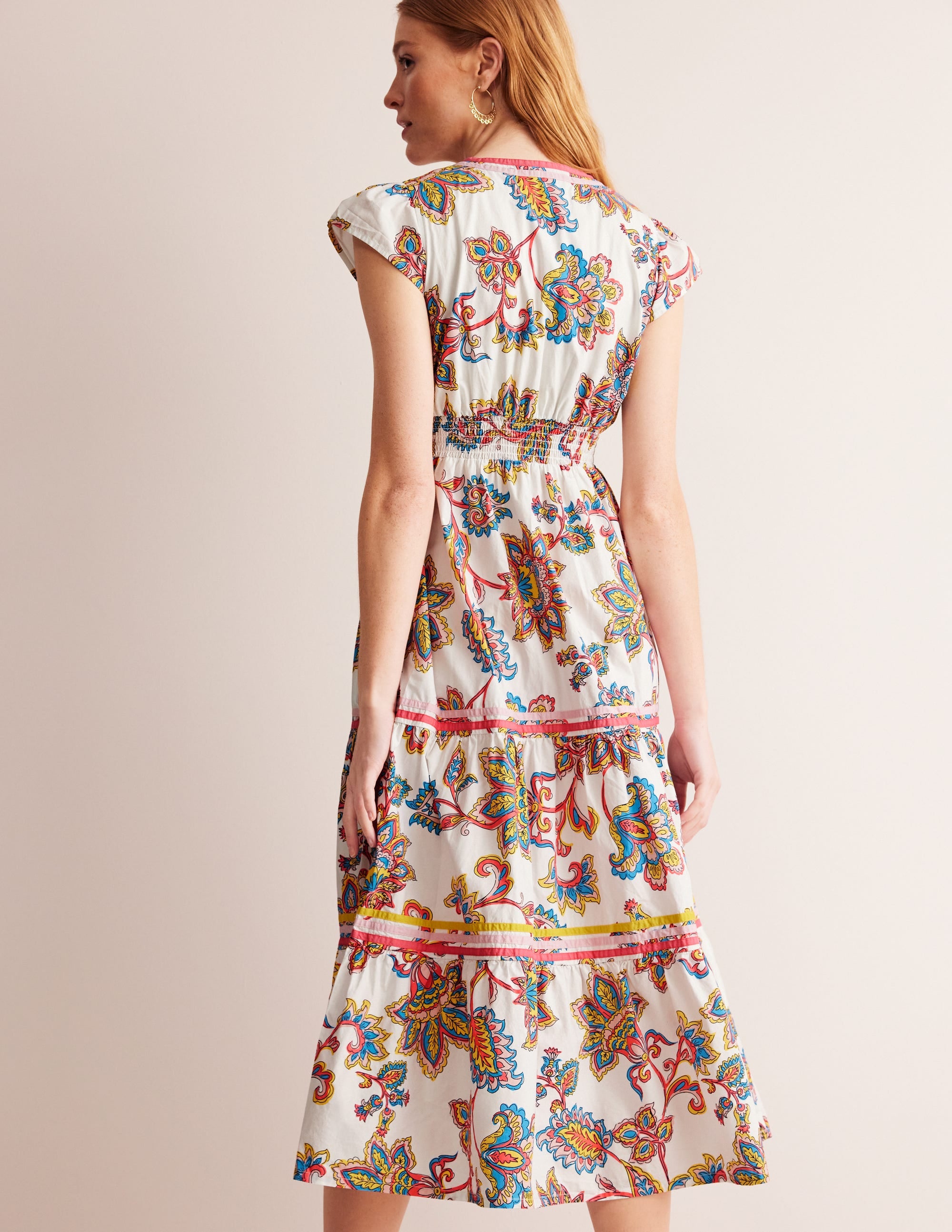 May Cotton Midi Tea Dress-Ivory, Dahlia Bloom - Image 3