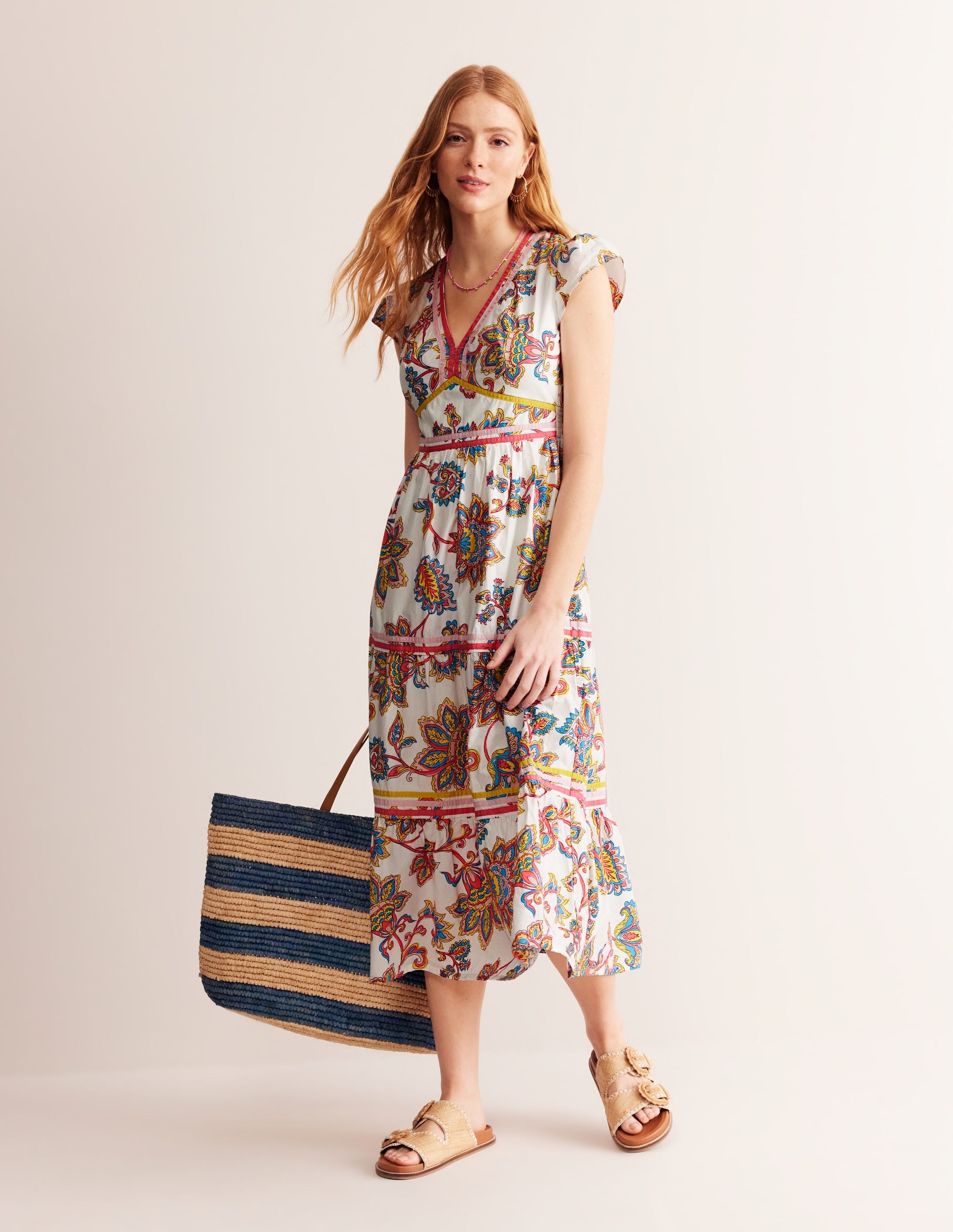 May Cotton Midi Tea Dress-Ivory, Dahlia Bloom - Image 5