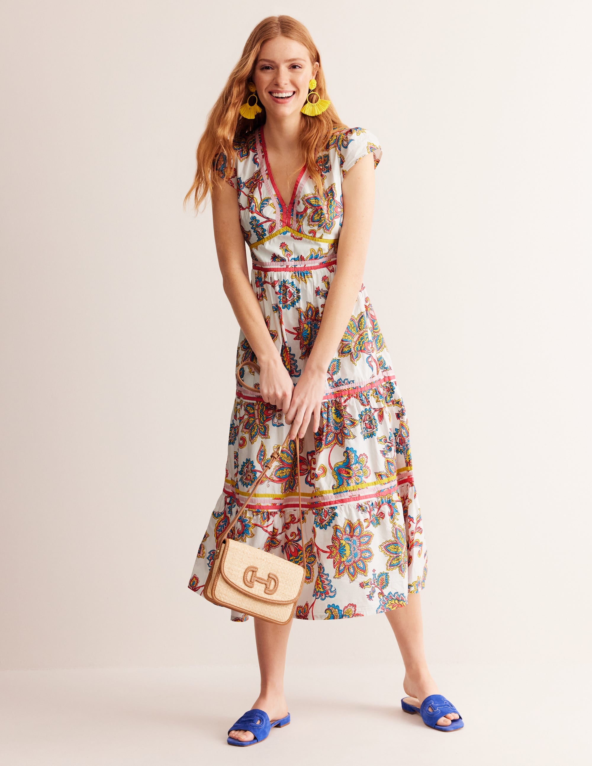 May Cotton Midi Tea Dress-Ivory, Dahlia Bloom - Image 7