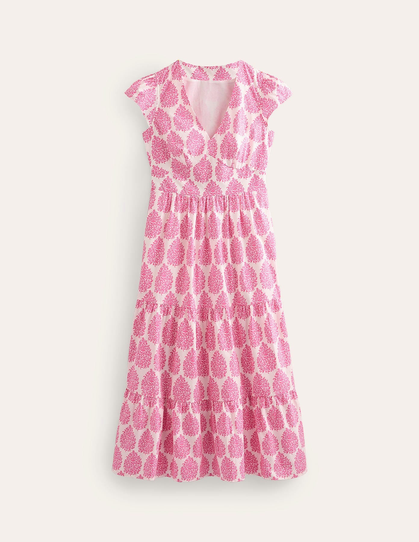 Robe midi style 40s May en coton-Sangria rose, fleuron-6