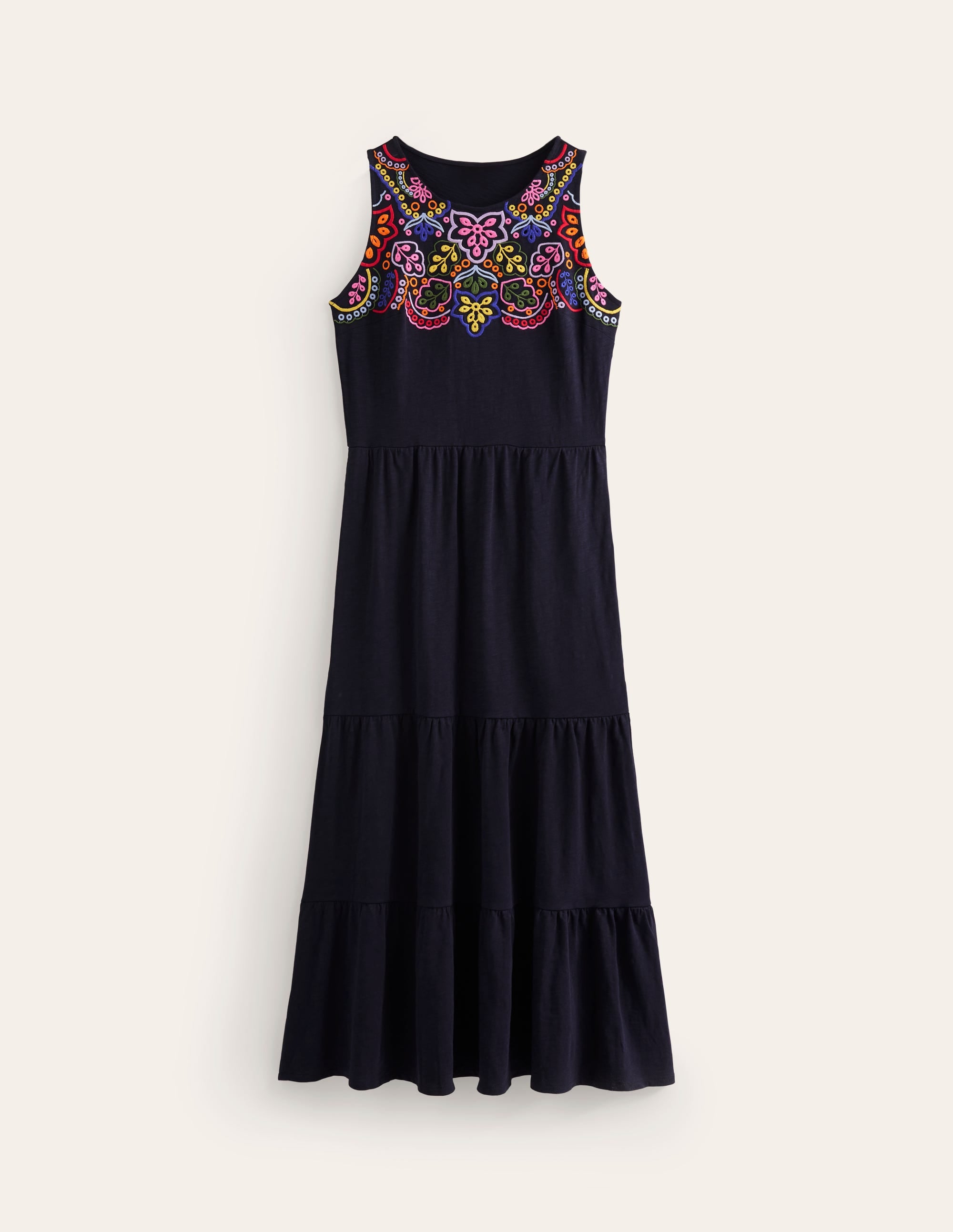 Robe midi brodée en jersey-Bleu Marine, Petits Pois - Image 5