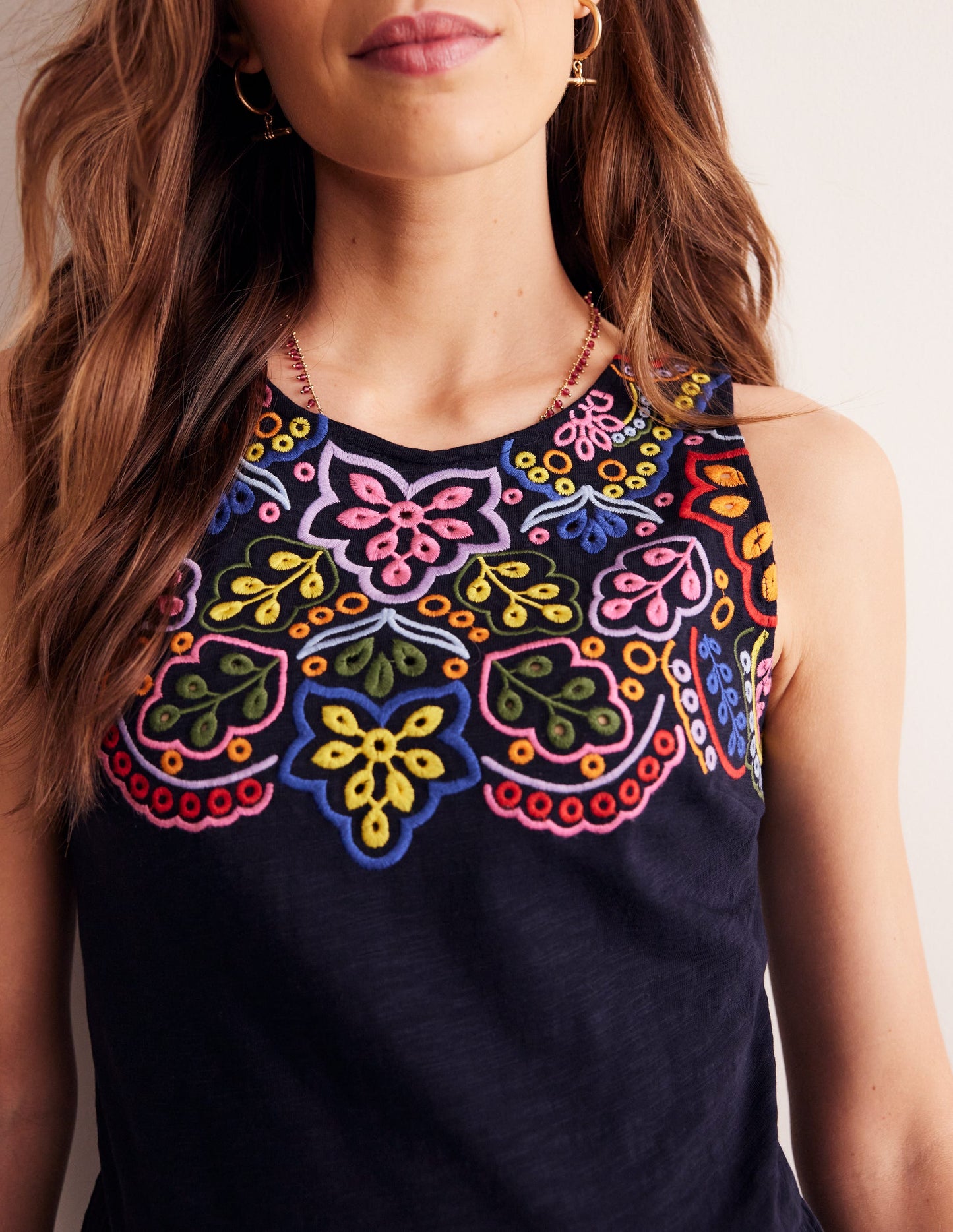 Robe midi brodée en jersey-Bleu Marine, Petits Pois