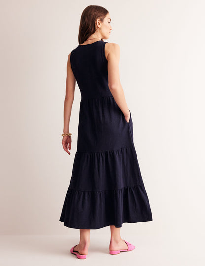 Robe midi brodée en jersey-Bleu Marine, Petits Pois-3