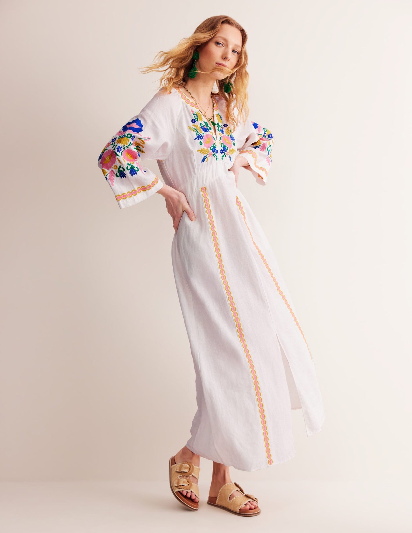 Una Linen Embroidered Dress-Ivory Embroidery