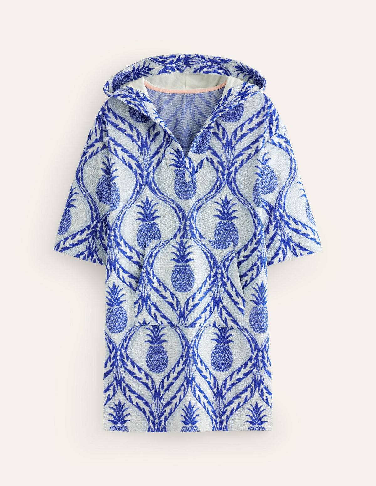 Hooded Towelling Short Kaftan-Surf the Web, Pineapple Wave - Image 5