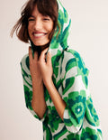 Kurzer Frottee-Kaftan mit Kapuze-Grün, Geo-Blumen