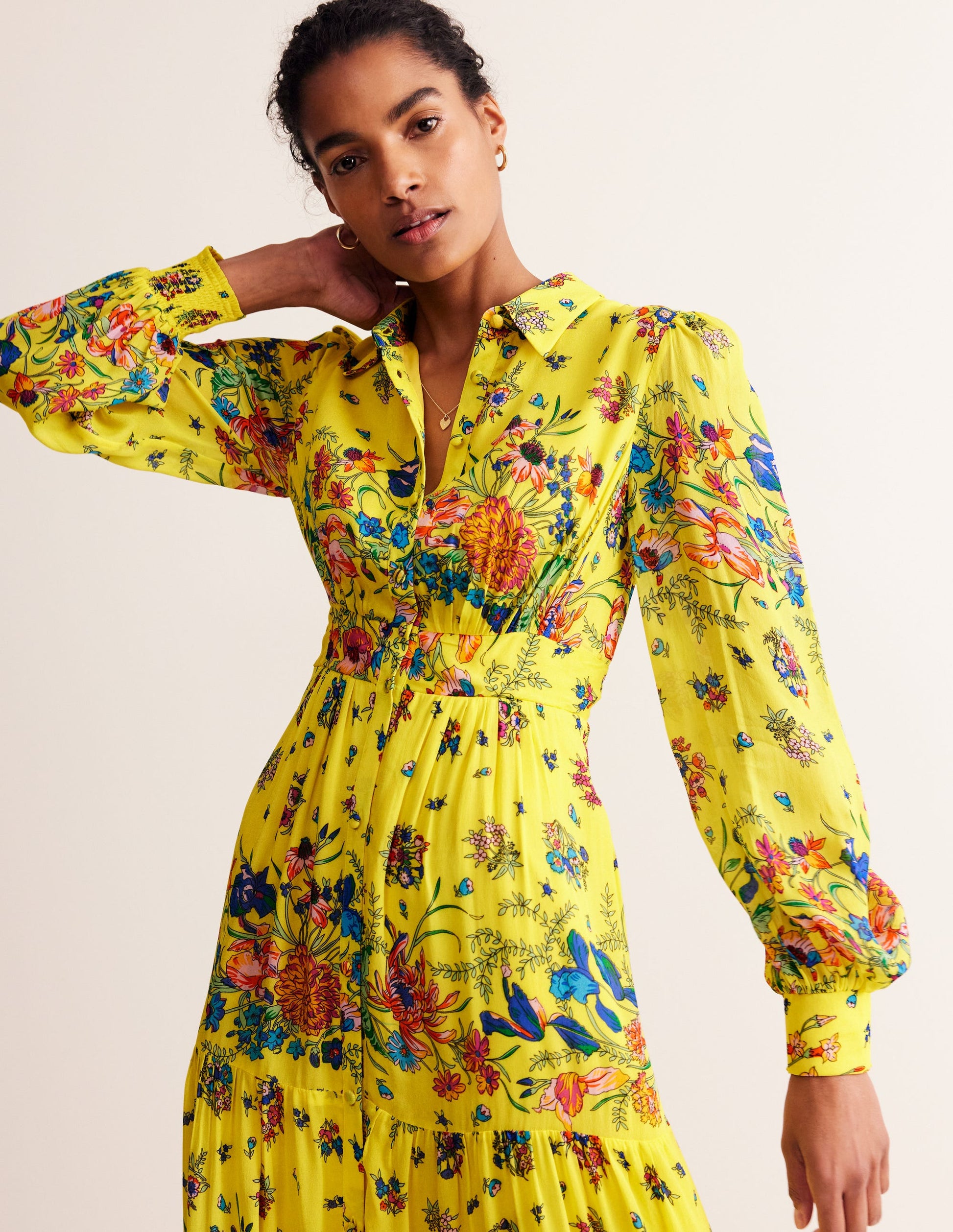 Maxi-Hemdblusenkleid für besondere Anlässe-Lebendiges Gelb, Gardenienblüte-1