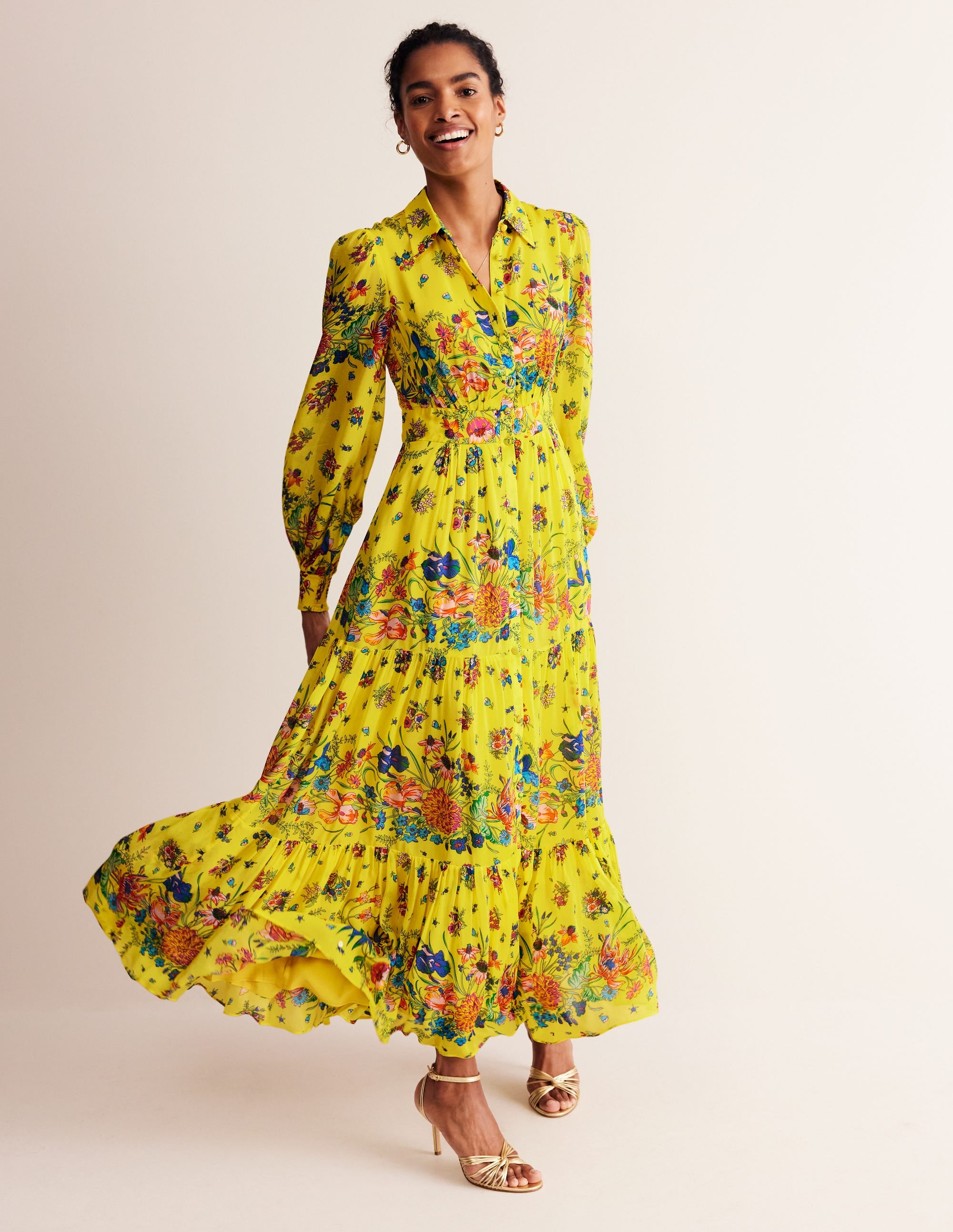 Maxi-Hemdblusenkleid für besondere Anlässe-Lebendiges Gelb, Gardenienblüte - Image 2