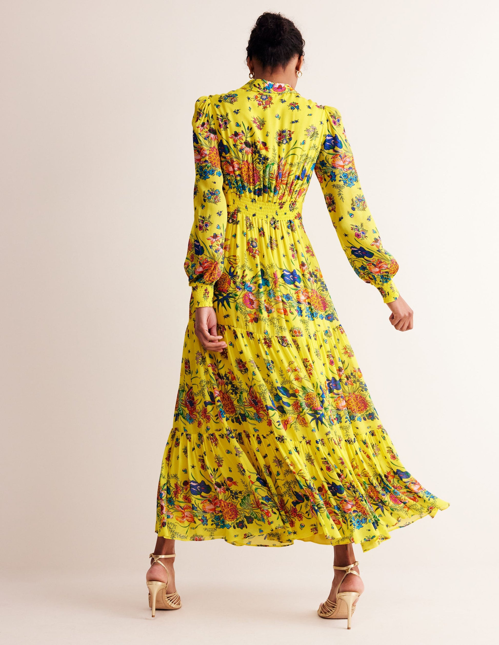 Maxi-Hemdblusenkleid für besondere Anlässe-Lebendiges Gelb, Gardenienblüte-3