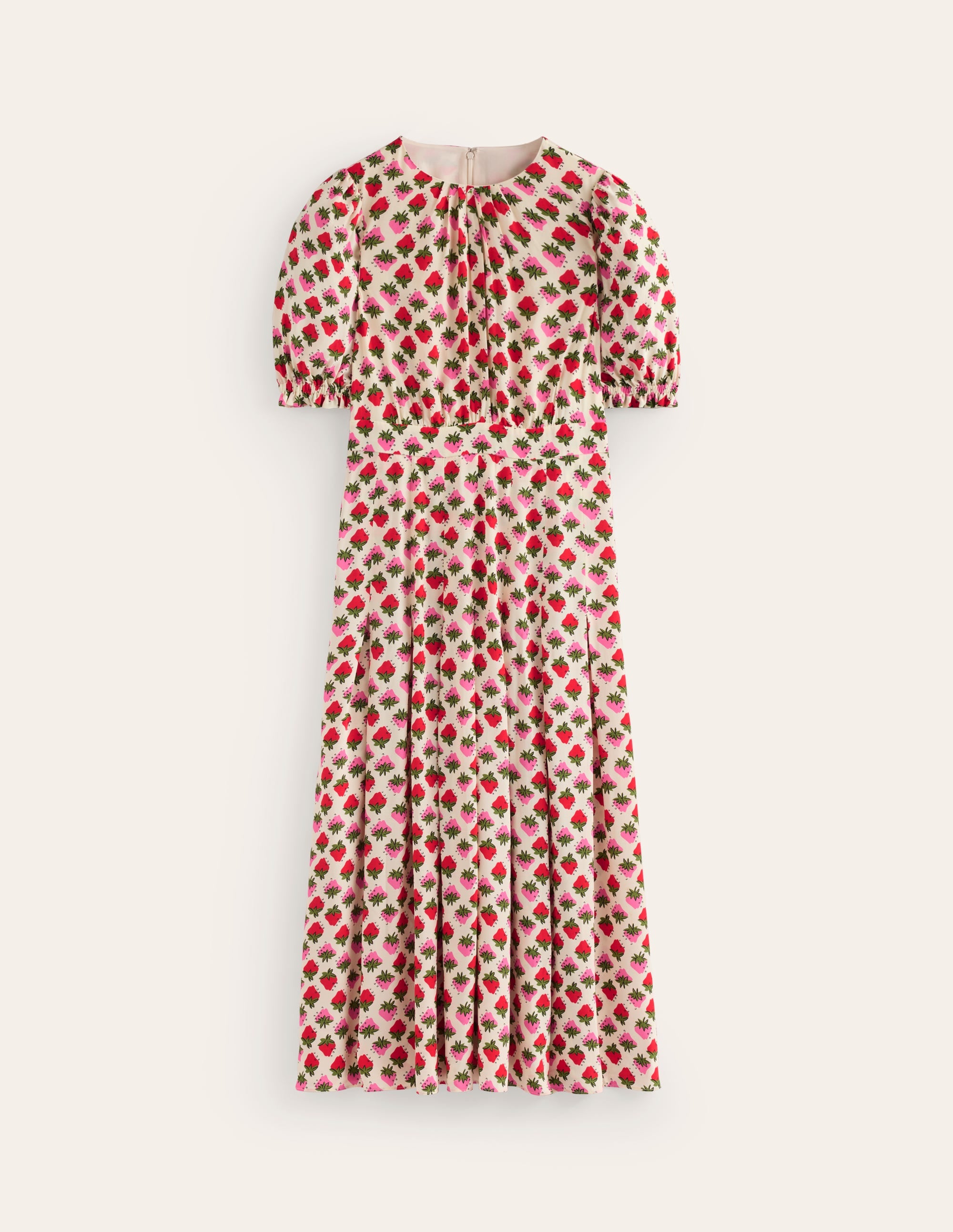 Liv Midikleid mit Faltendetails-Naturweiß, Erdbeere - Image 6