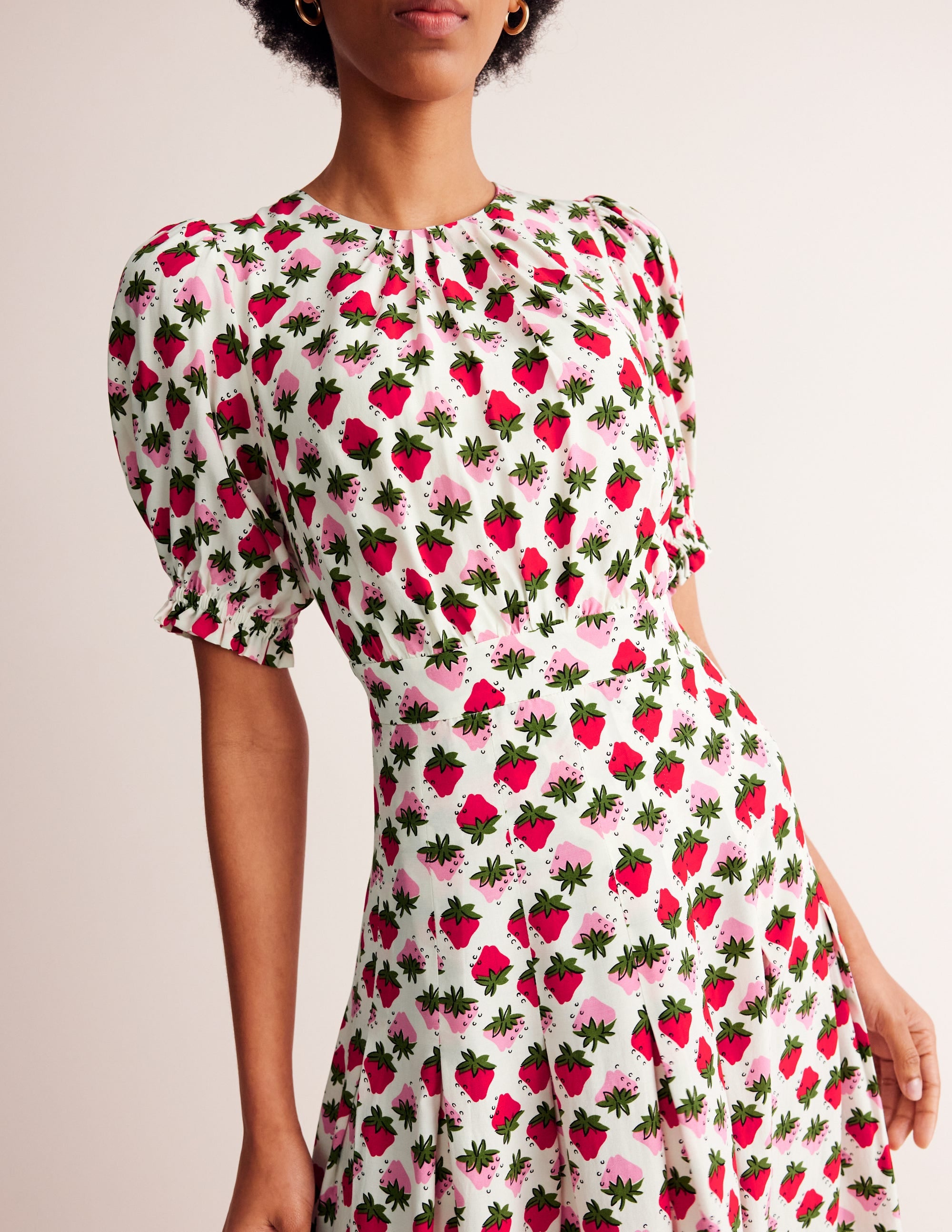 Liv Midikleid mit Faltendetails-Naturweiß, Erdbeere - Image 2