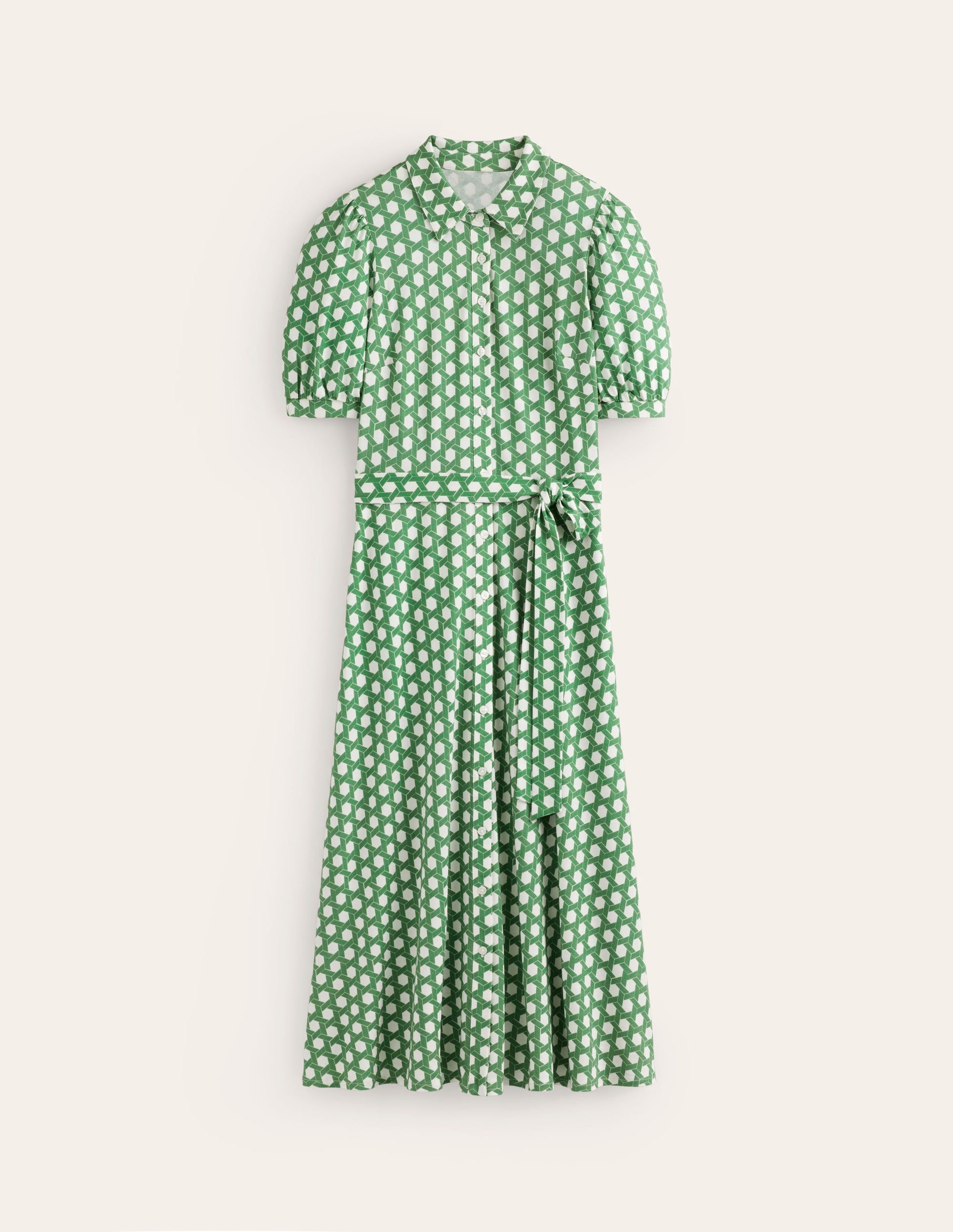 Libby Midi-Hemdblusenkleid aus Jersey-Grün, Honigwabe Geo-5