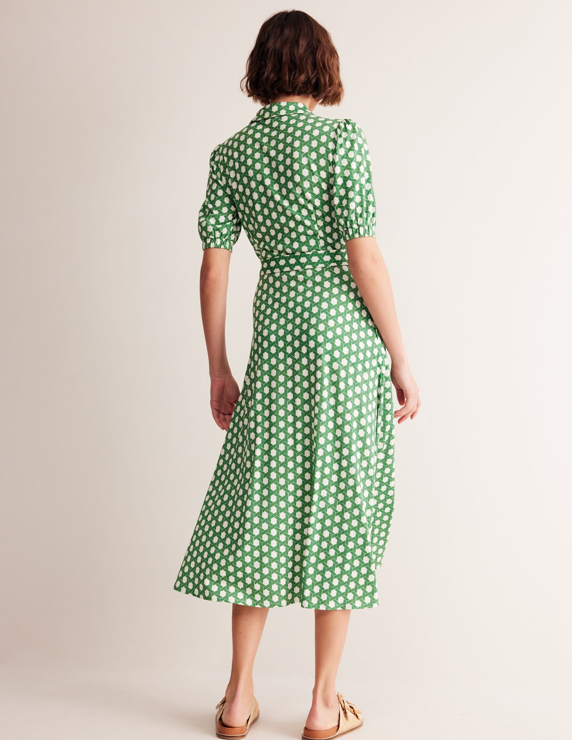 Libby Midi-Hemdblusenkleid aus Jersey-Grün, Honigwabe Geo-3