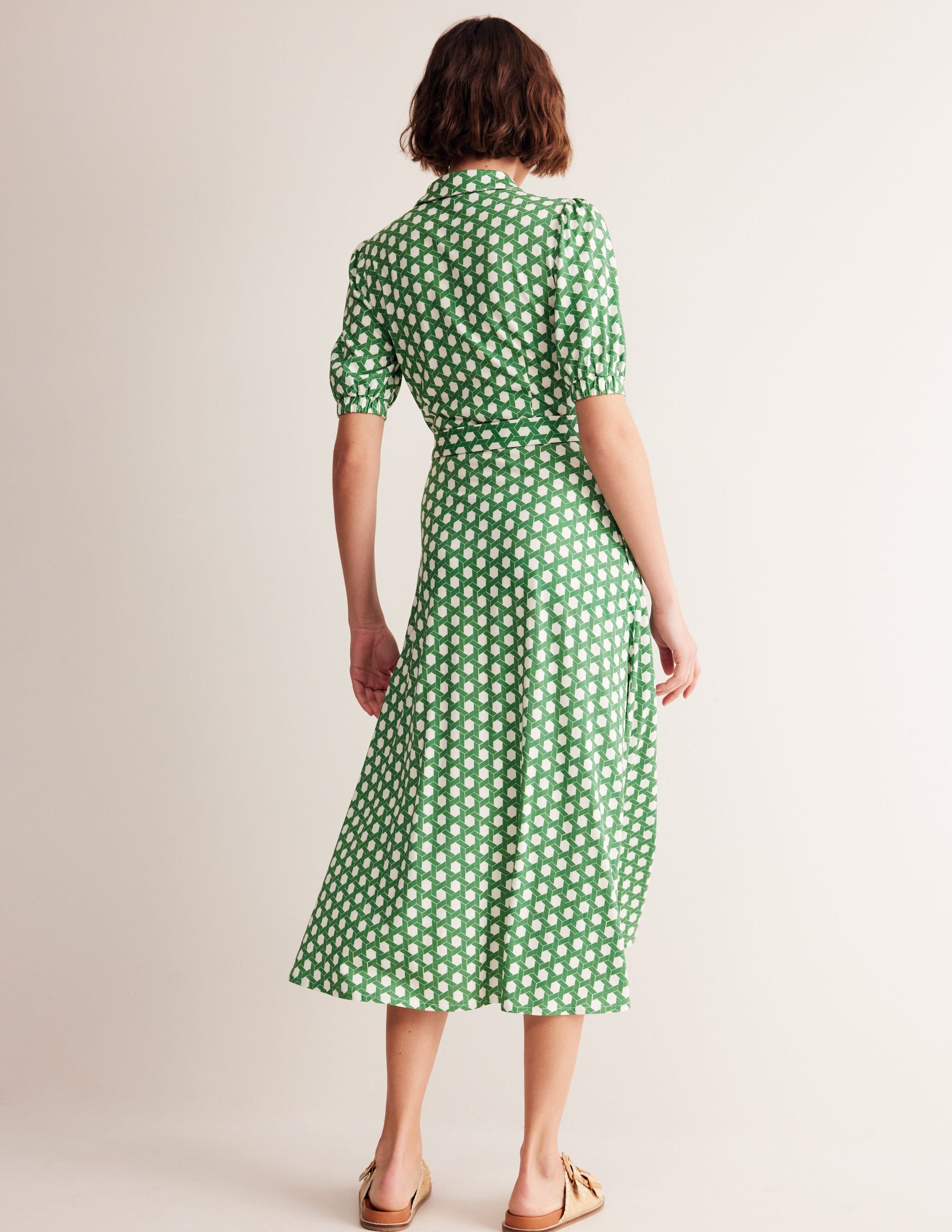 Libby Midi-Hemdblusenkleid aus Jersey-Grün, Honigwabe Geo - Image 3