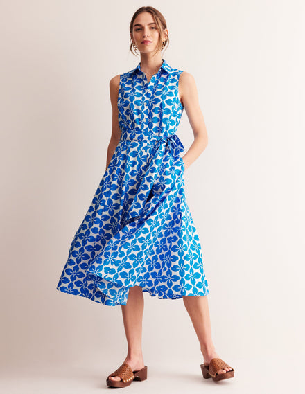 Amy Ärmelloses Hemdblusenkleid-Indigofink, Blumenmuster Kachel
