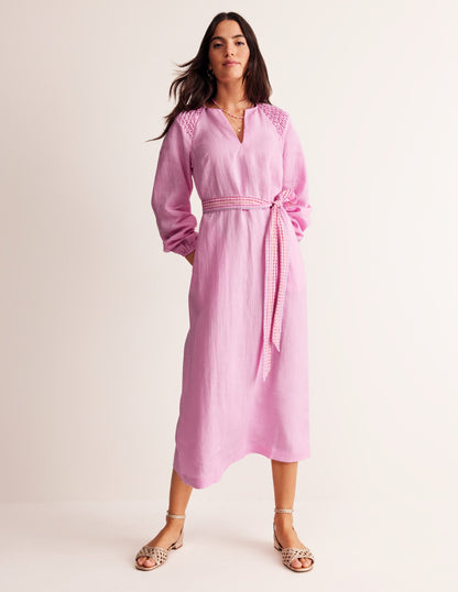 Linen Midi Smocked Dress-Sweet Lilac