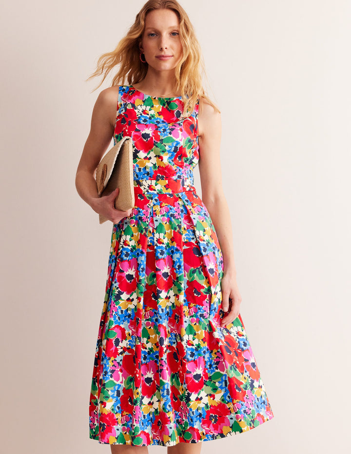 Sleeveless Pleat Midi Dress-Multi, Wild Poppy Large