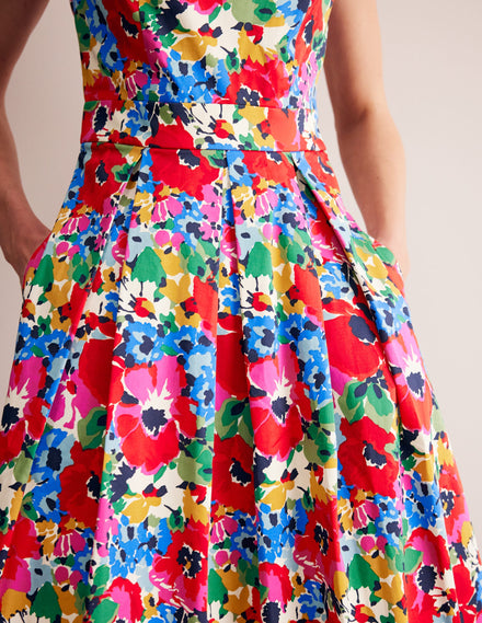 Ärmelloses Midi-Faltenkleid-Bunt, Wilder Mohn groß