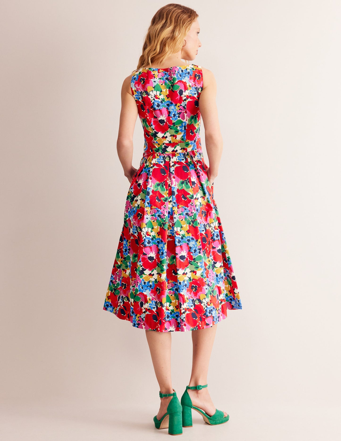 Ärmelloses Midi-Faltenkleid-Bunt, Wilder Mohn groß