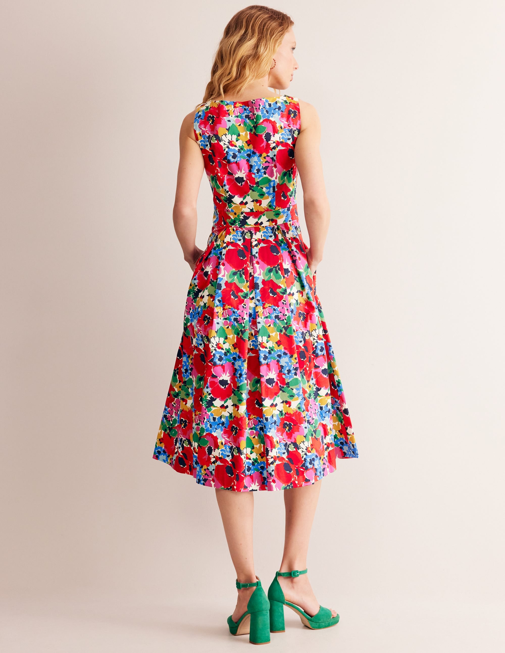Robe midi plissée sans manches-Multi, grand motif Wild Poppy - Image 3