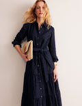 Robe-chemise midi Flo à broderie anglaise-Bleu Marine, Petits Pois