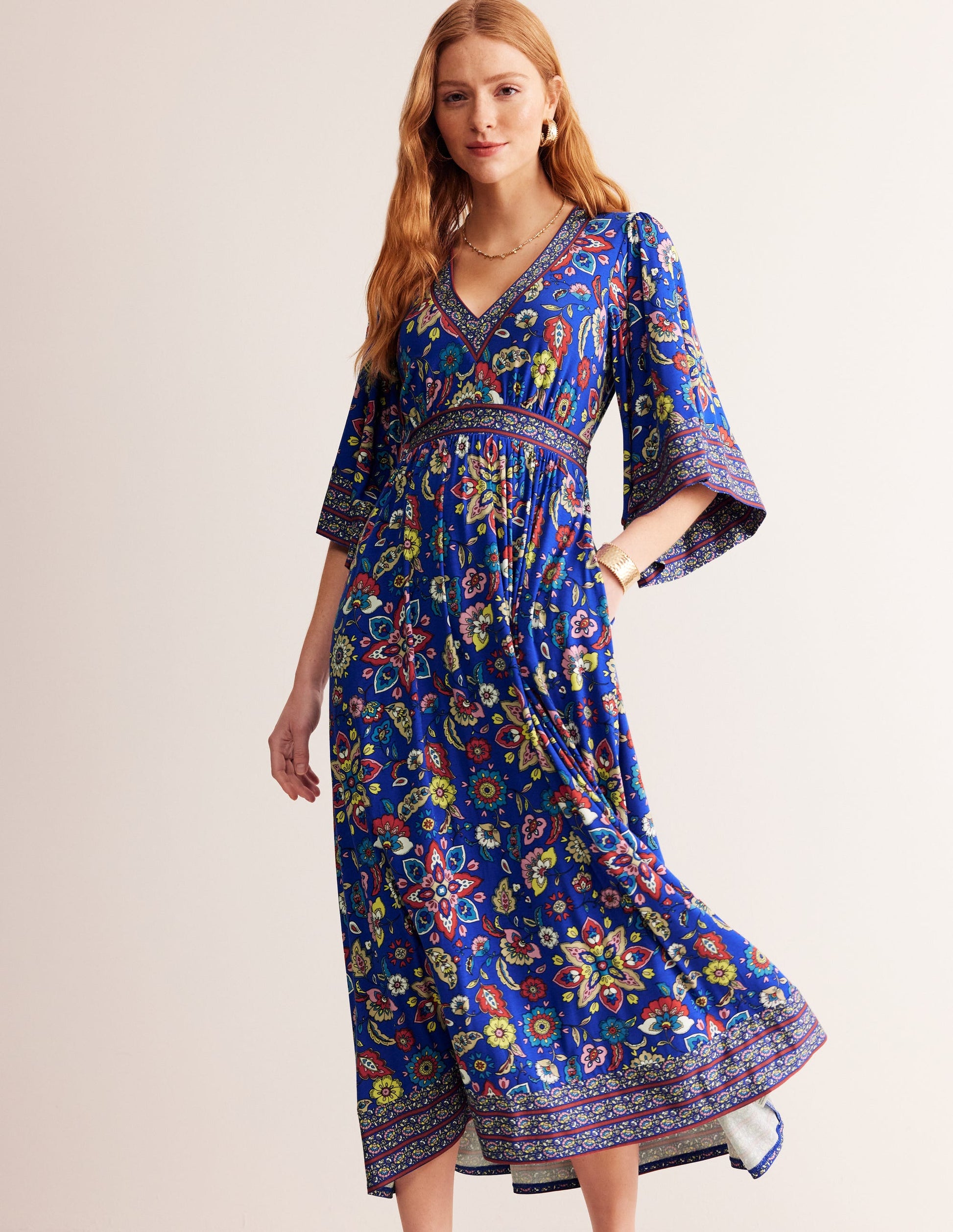 maya kimono jersey maxi dress Maya Kimono Jersey Maxi Dress - Surf the Web, Botanical Sprig
