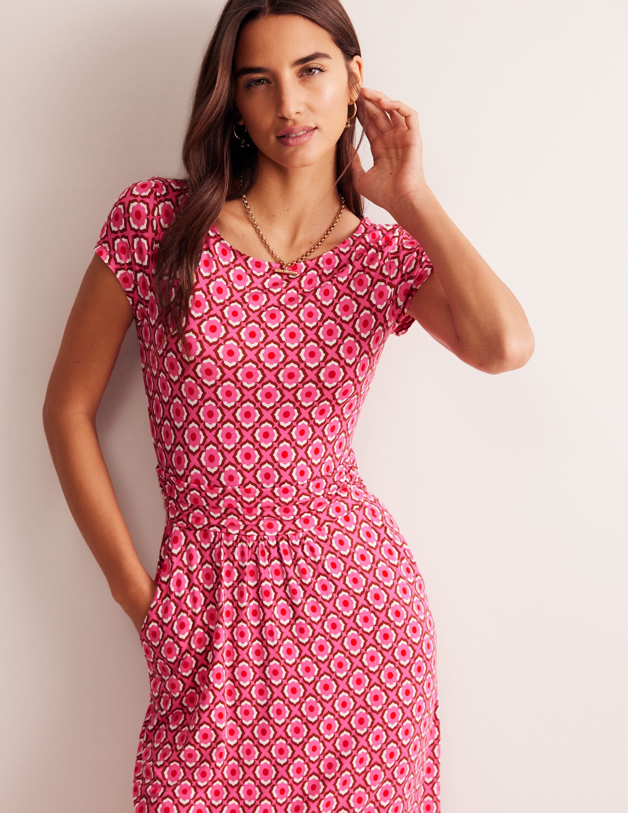 Robe midi Amelie en jersey-Sangria rose, motif Geo Pome - Image 1