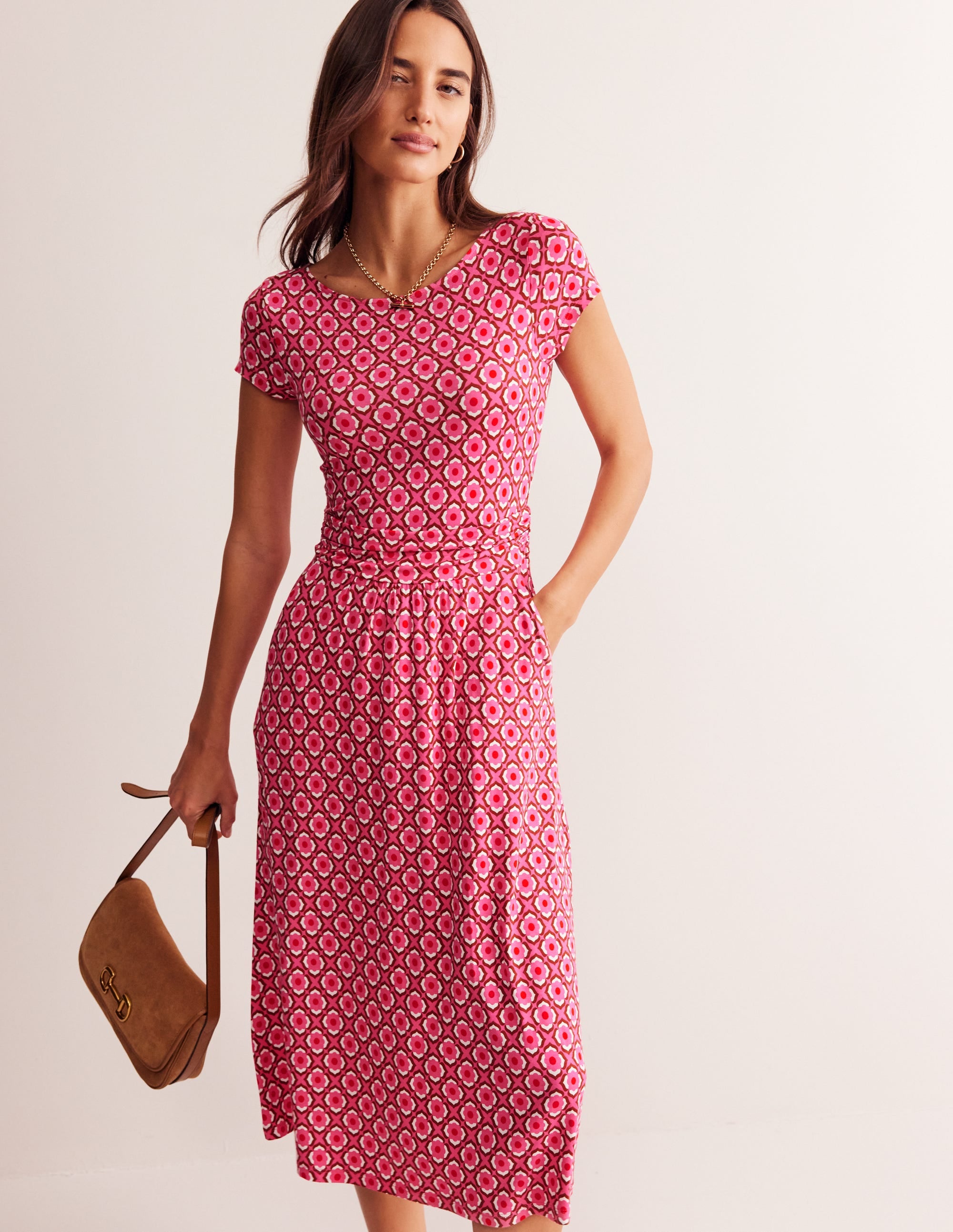 Robe midi Amelie en jersey-Sangria rose, motif Geo Pome - Image 2