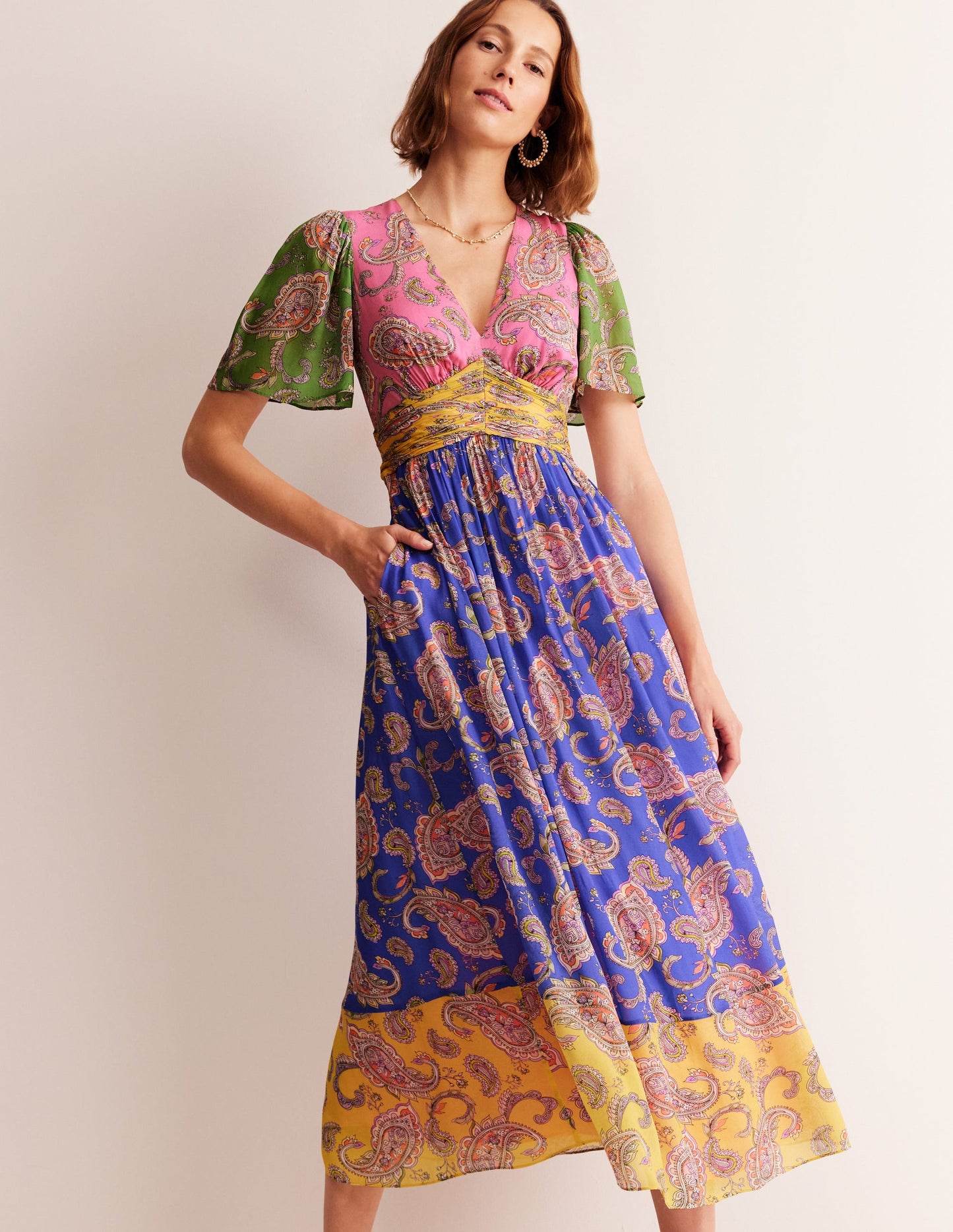 Empire Ruched Maxi Dress-Cashmere Rose, Wild Paisley