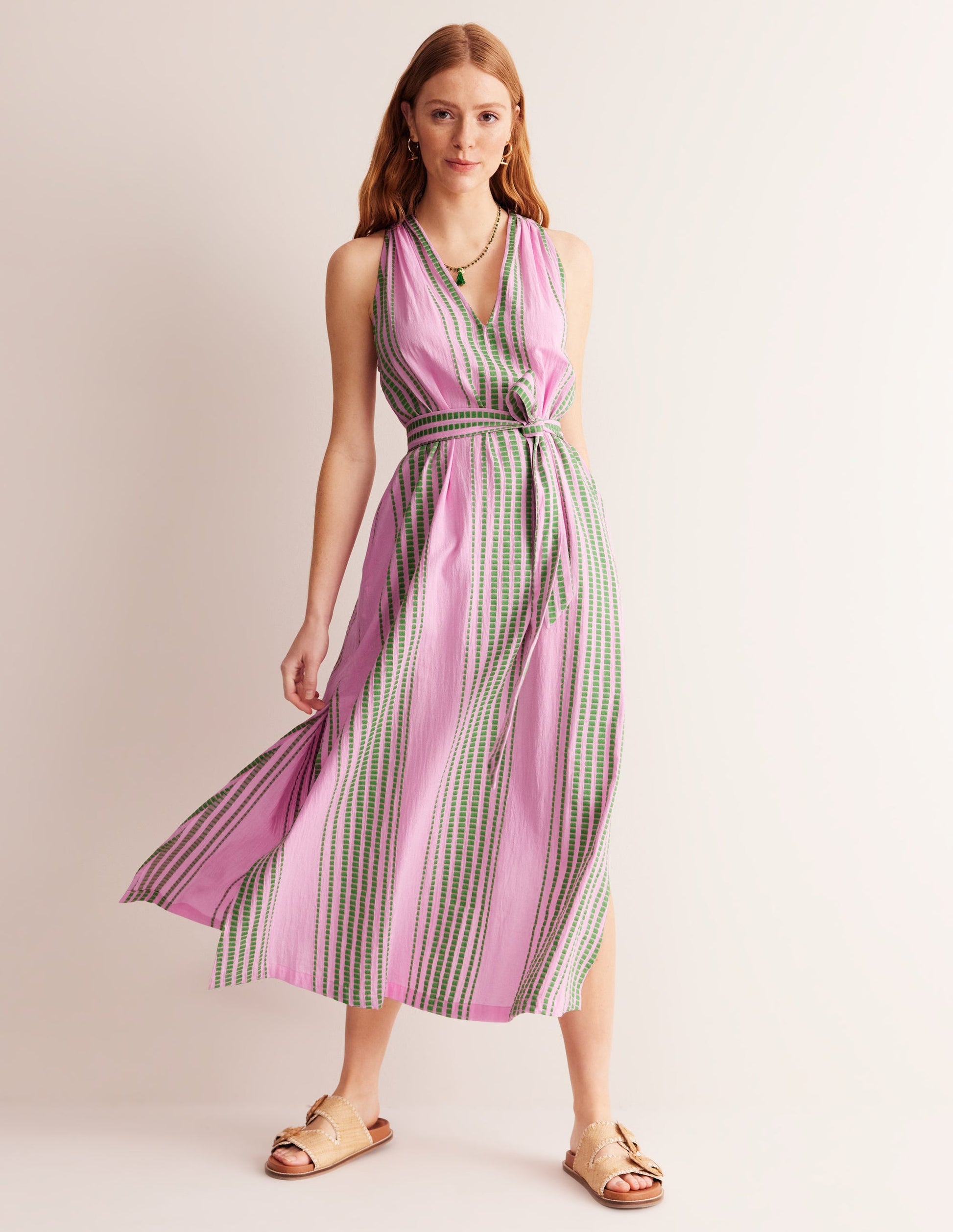 Jacquard-Strandkleid-Grün und Rosa Jacquard-4