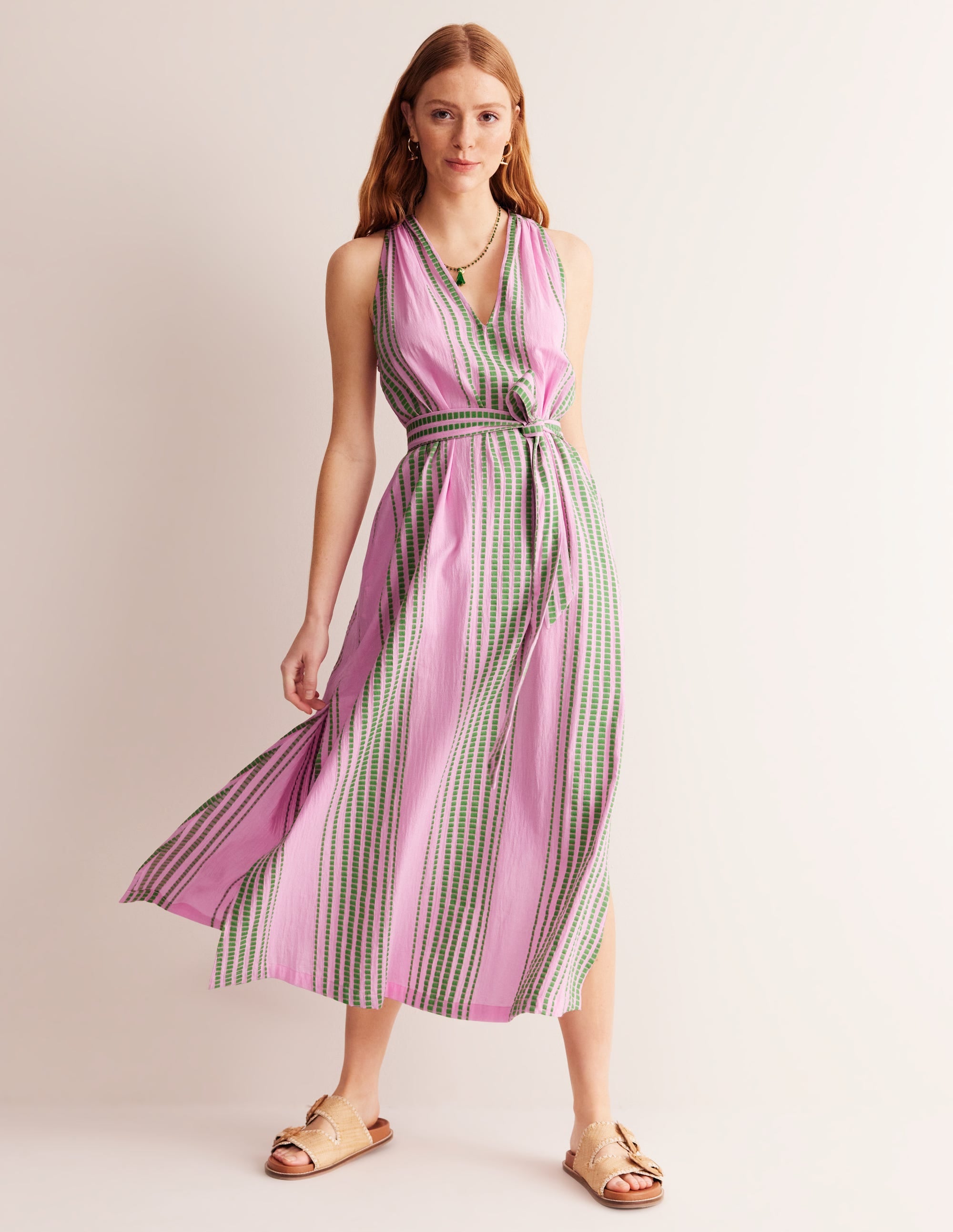 Jacquard-Strandkleid-Grün und Rosa Jacquard - Image 4
